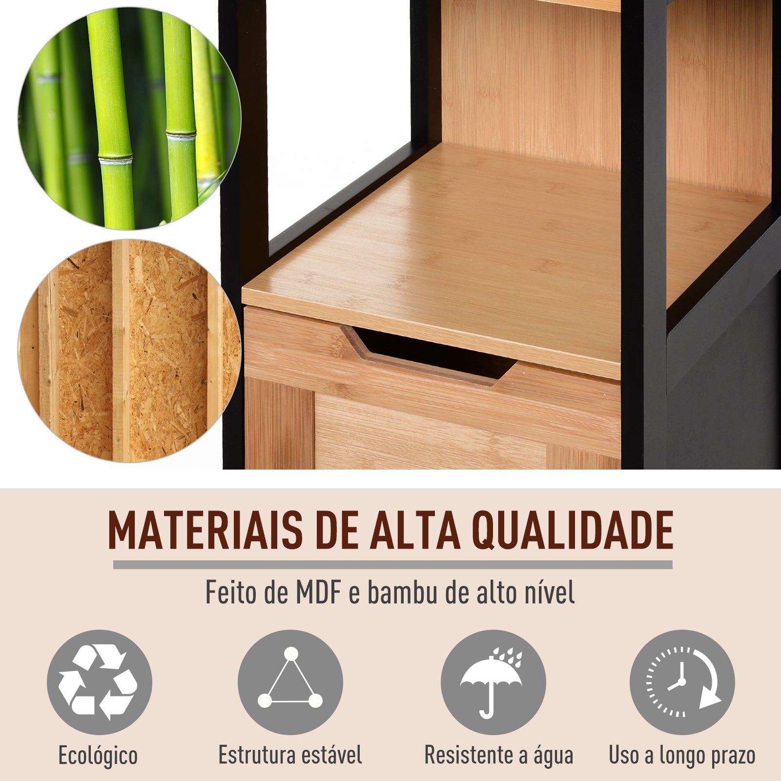 Armário Auxiliar para Banheiro Negro Bambú 30x30x144,3 cm