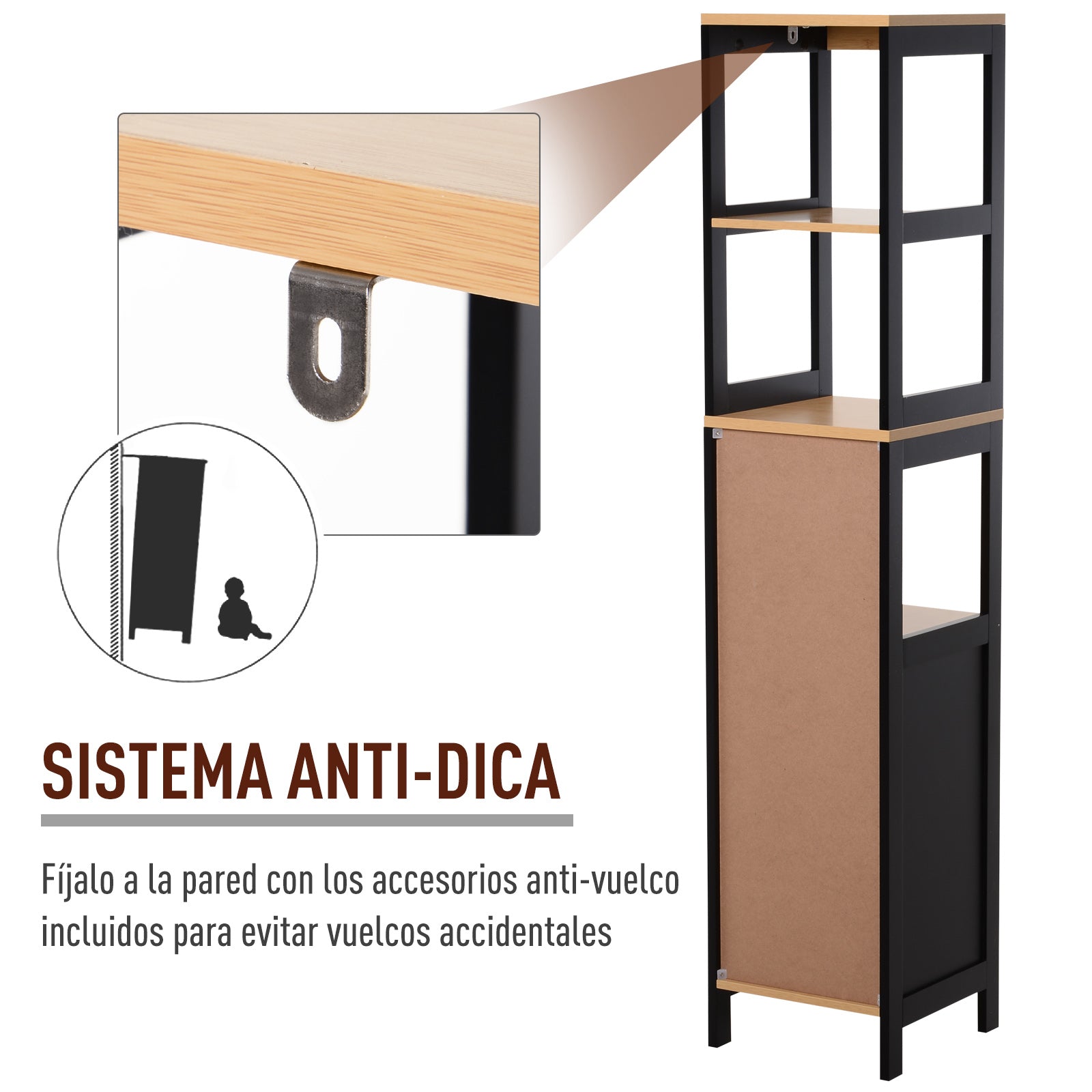 Armário Auxiliar para Banheiro Negro Bambú 30x30x144,3 cm