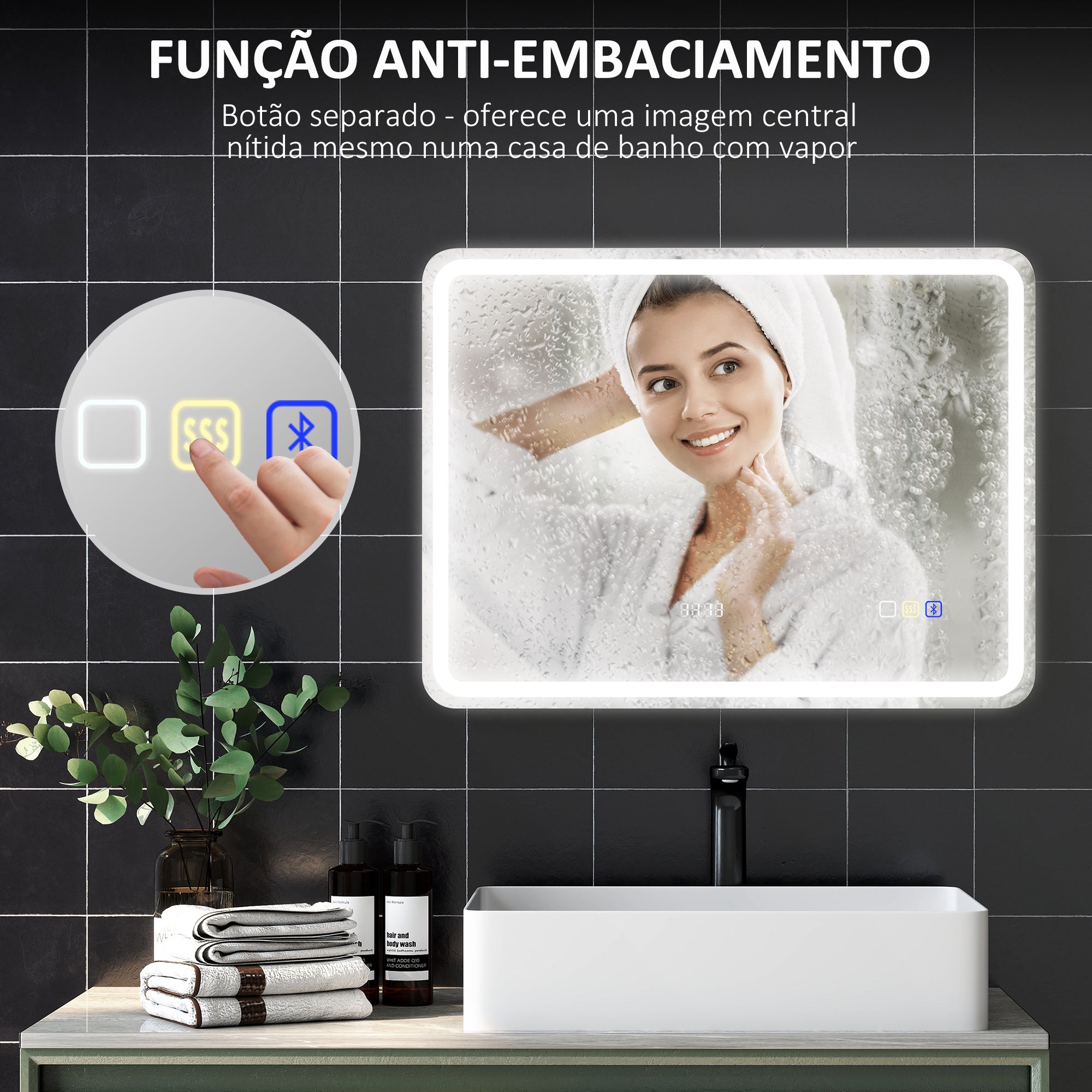 Espelho de Casa de Banho LED 80x60 cm Prateado