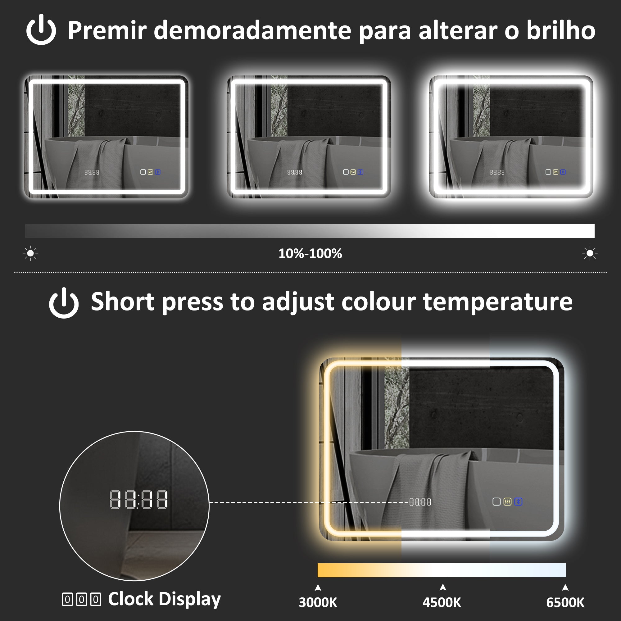 Espelho de Casa de Banho LED 80x60 cm Prateado