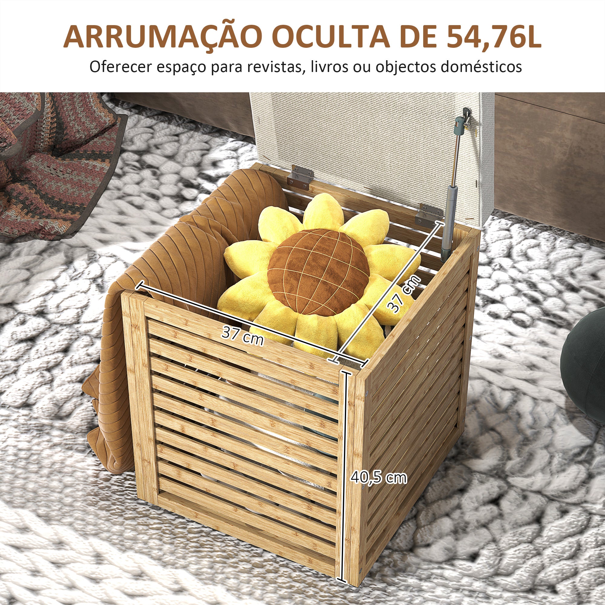 Banco com Armazenamento – 40x40x47 cm – Cinza – Madeira