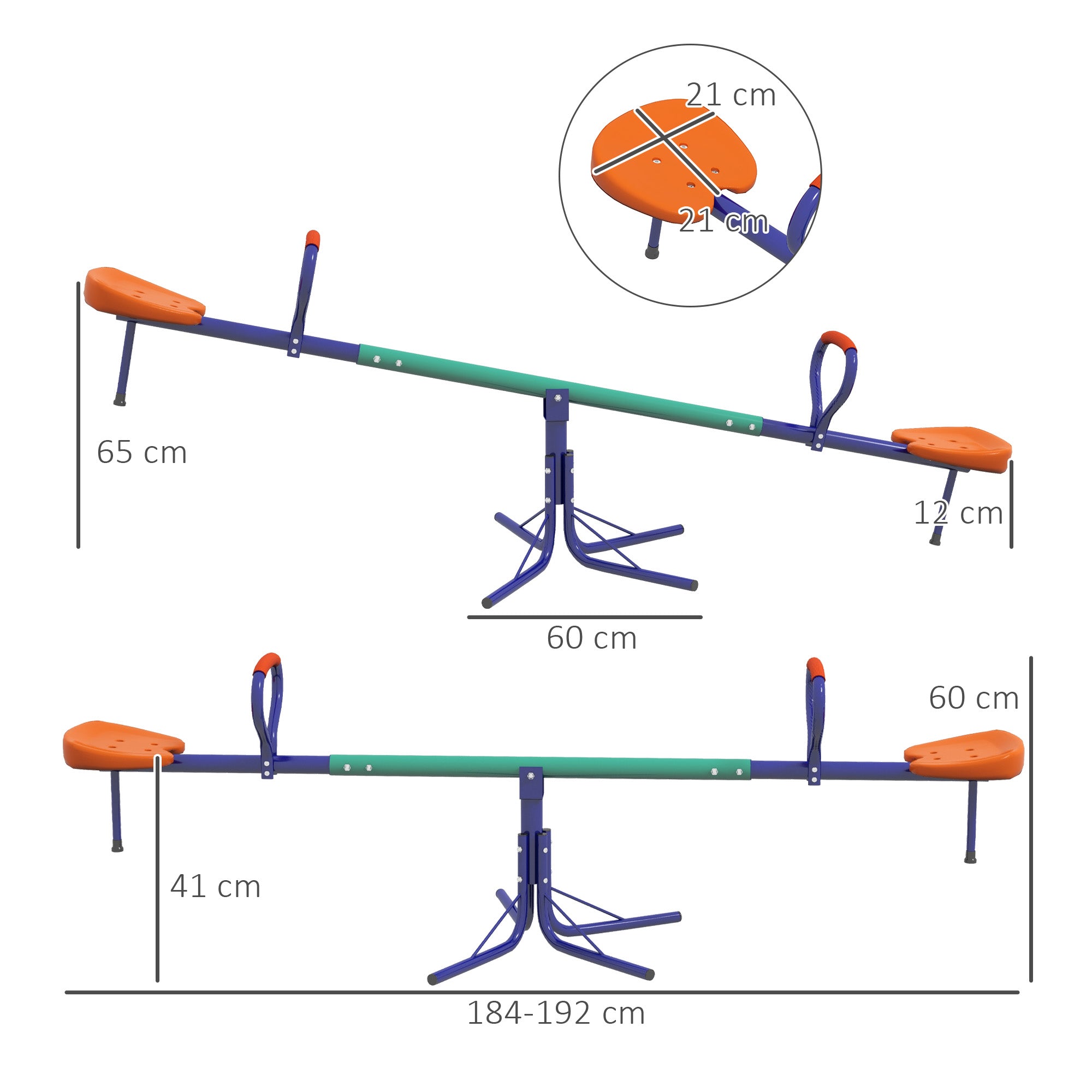 Baloiço para Crianças Multicor 192x60x60 cm - Sobe e Desce Infantil Giratório 360°