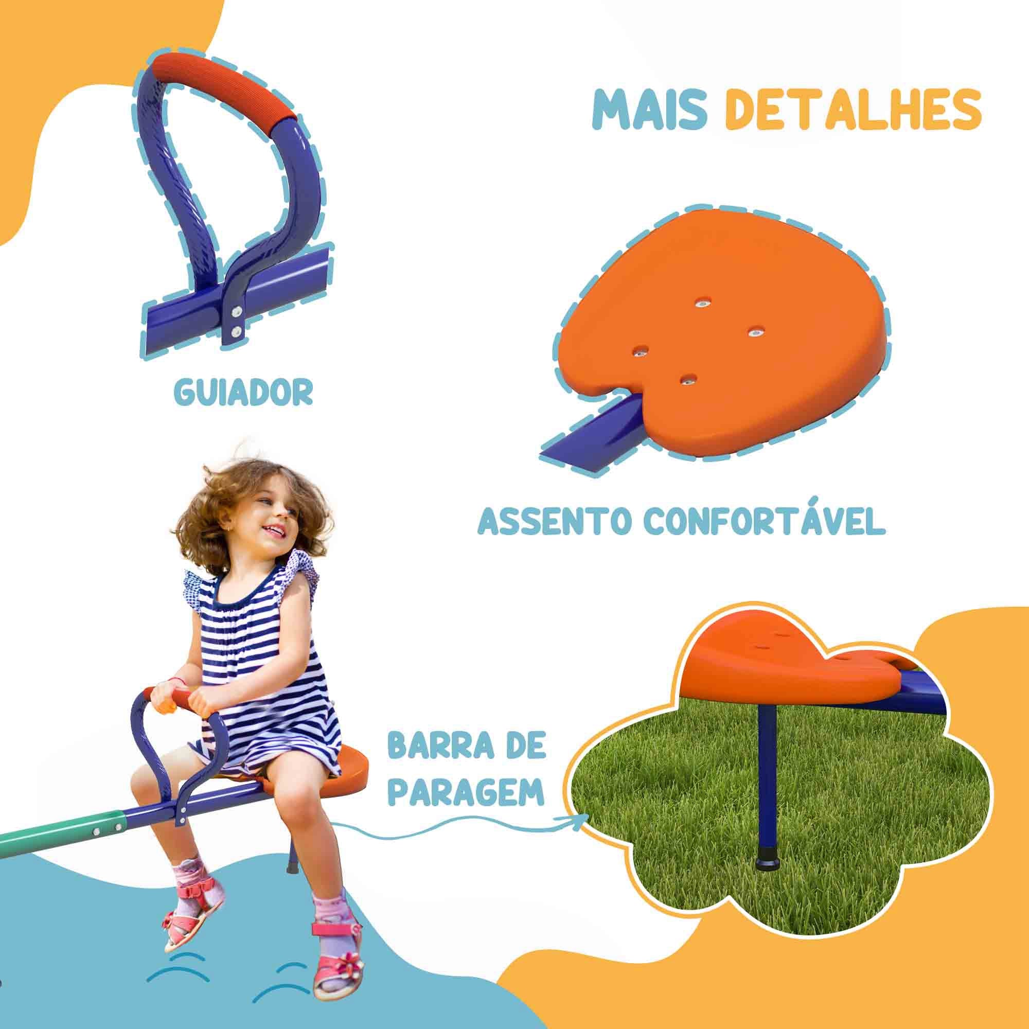 Baloiço para Crianças Multicor 192x60x60 cm - Sobe e Desce Infantil Giratório 360°