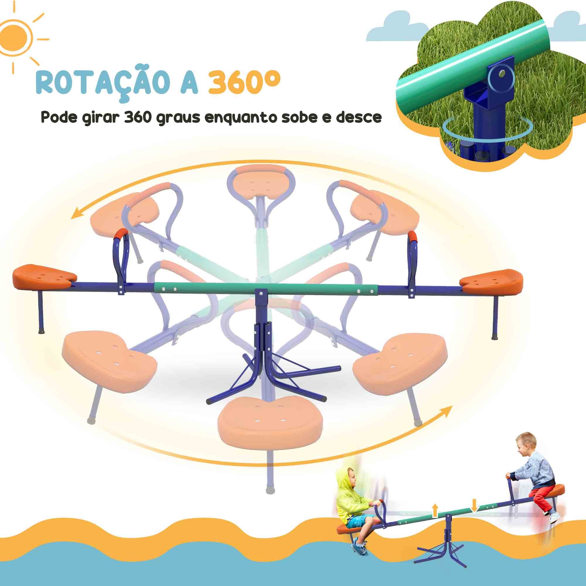 Baloiço para Crianças Multicor 192x60x60 cm - Sobe e Desce Infantil Giratório 360°