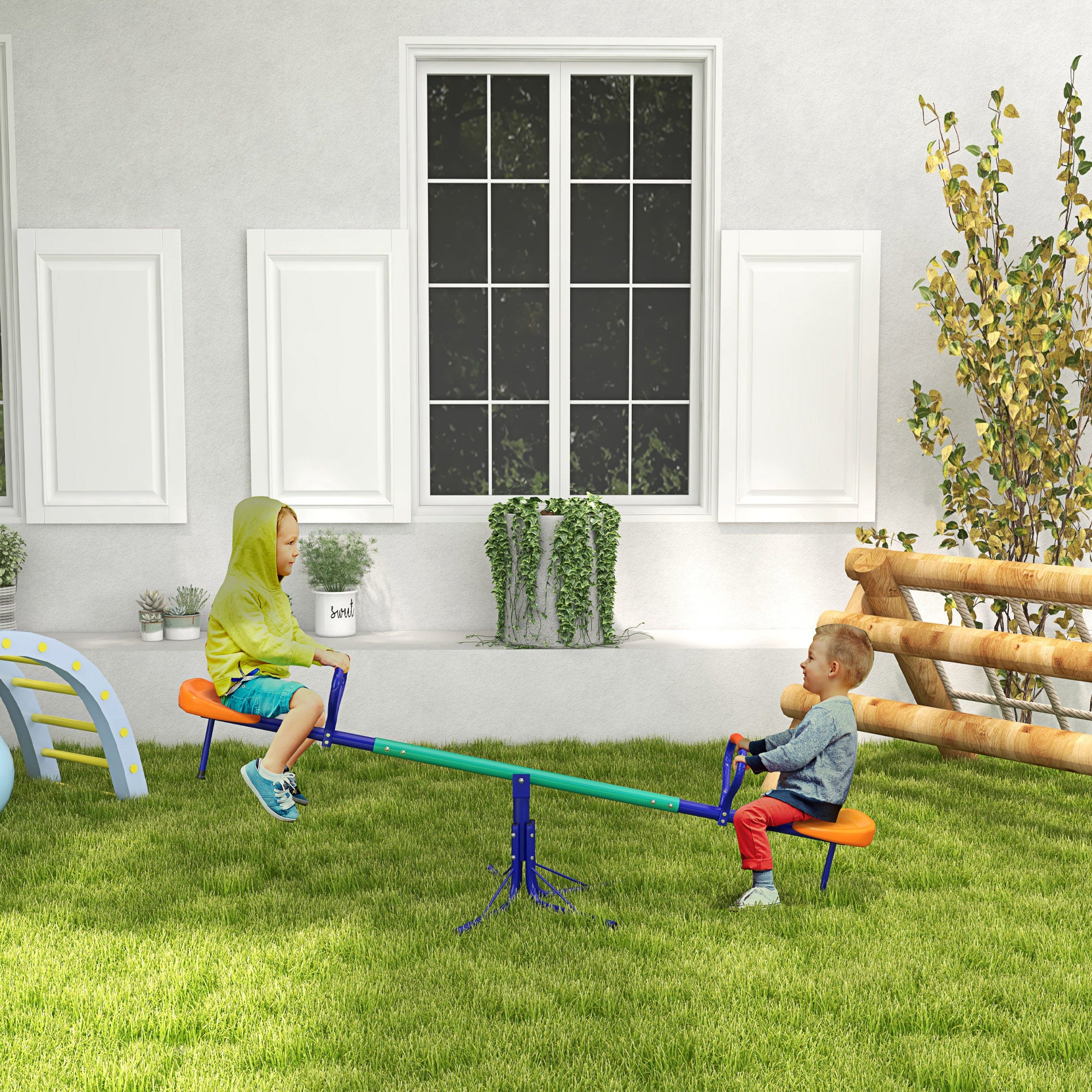 Baloiço para Crianças Multicor 192x60x60 cm - Sobe e Desce Infantil Giratório 360°