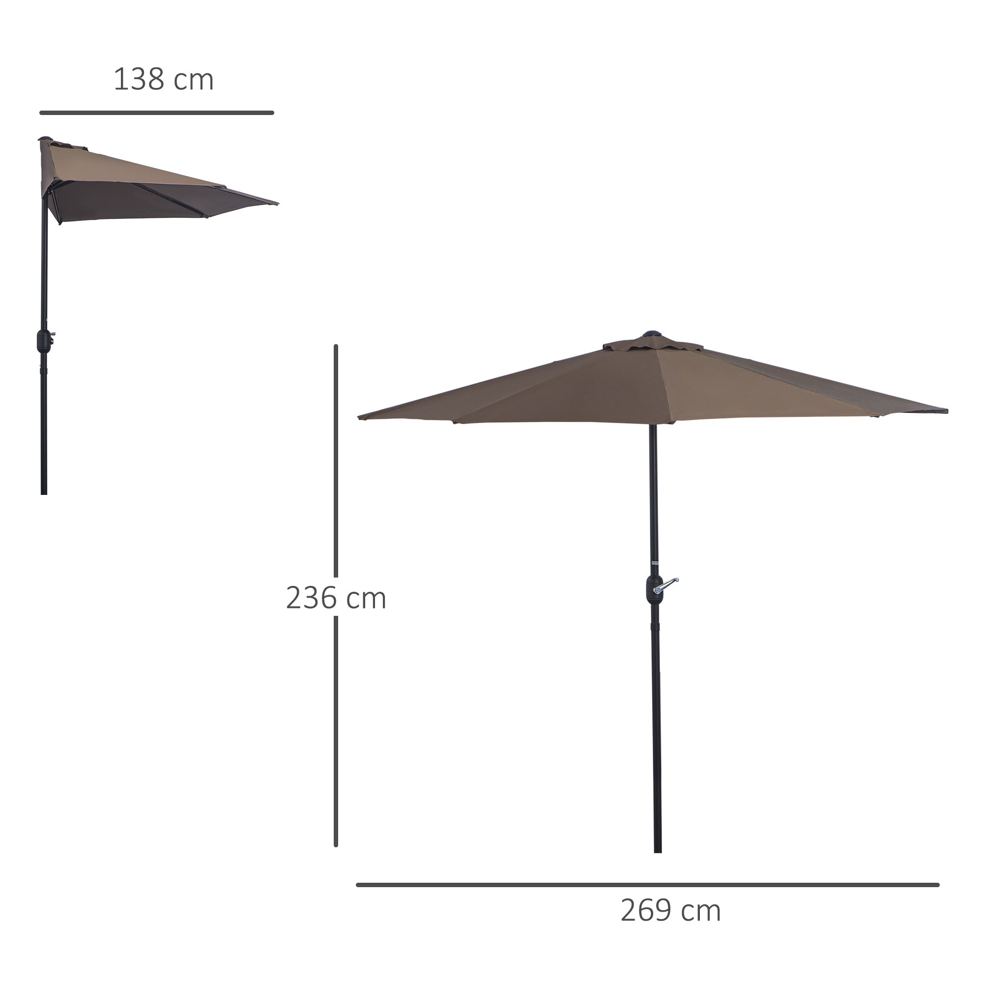 Chapéu de Sol Semicircular Marrom 269x138x236cm - Proteção e Estilo para o seu Espaço Exterior
