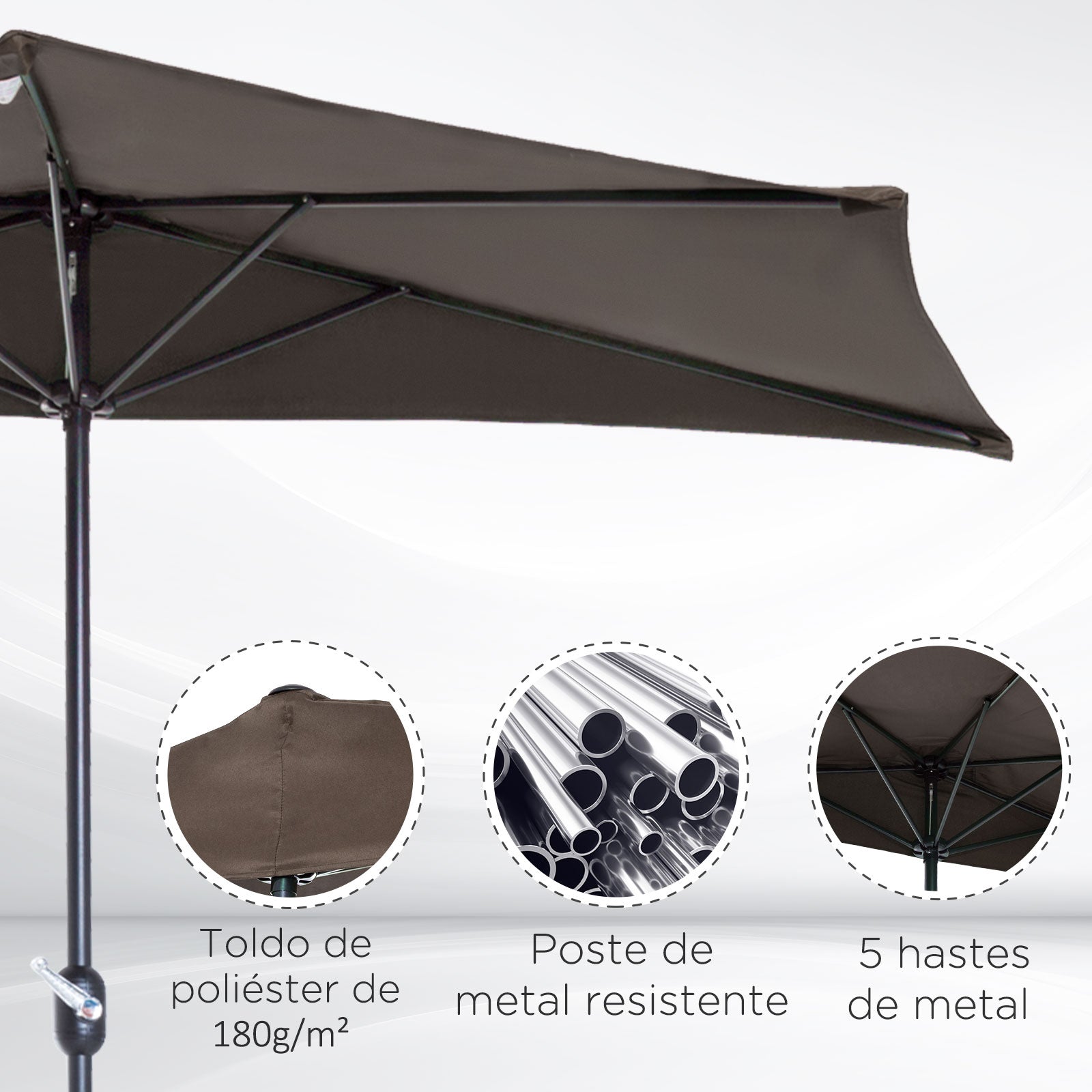 Chapéu de Sol Semicircular Marrom 269x138x236cm - Proteção e Estilo para o seu Espaço Exterior