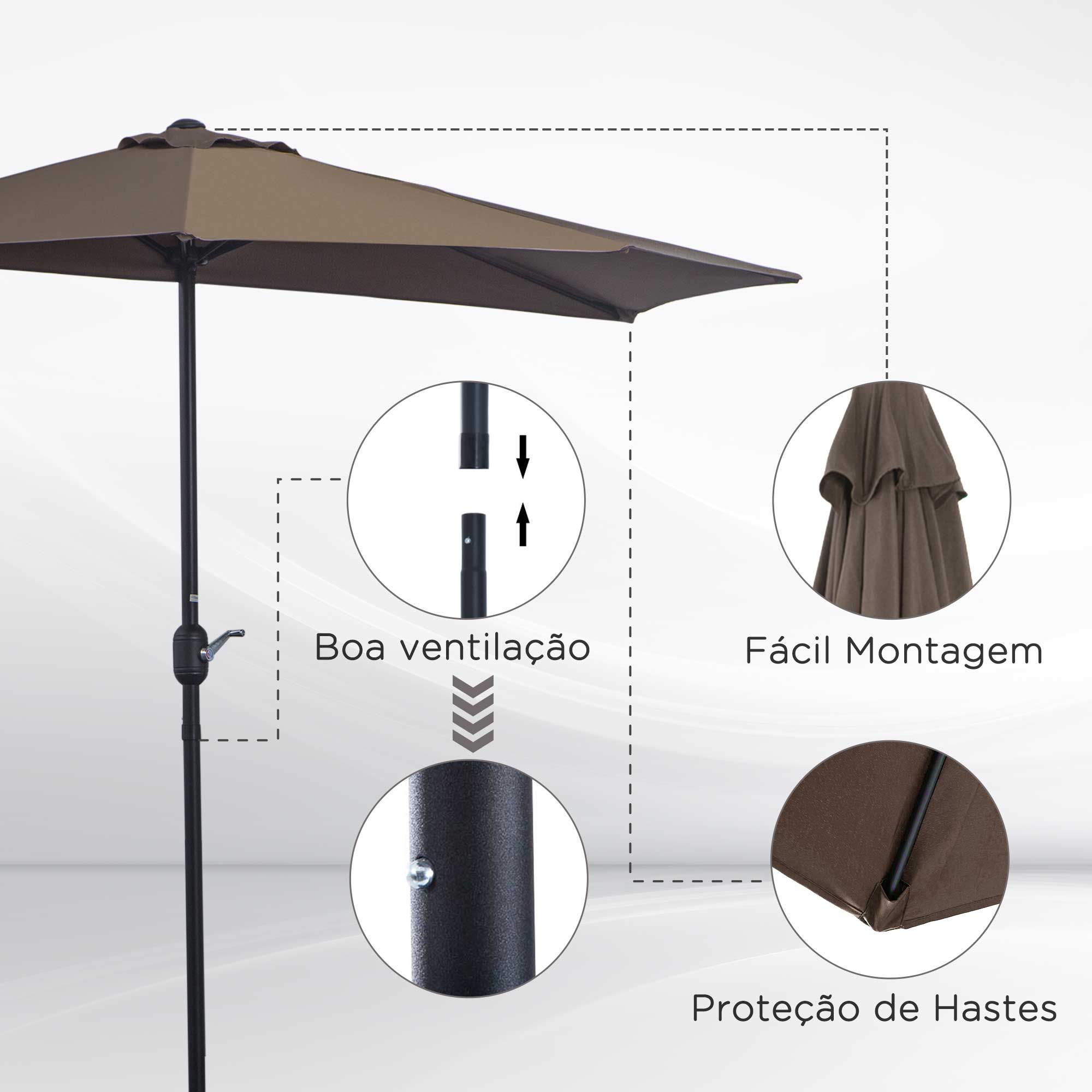 Chapéu de Sol Semicircular Marrom 269x138x236cm - Proteção e Estilo para o seu Espaço Exterior