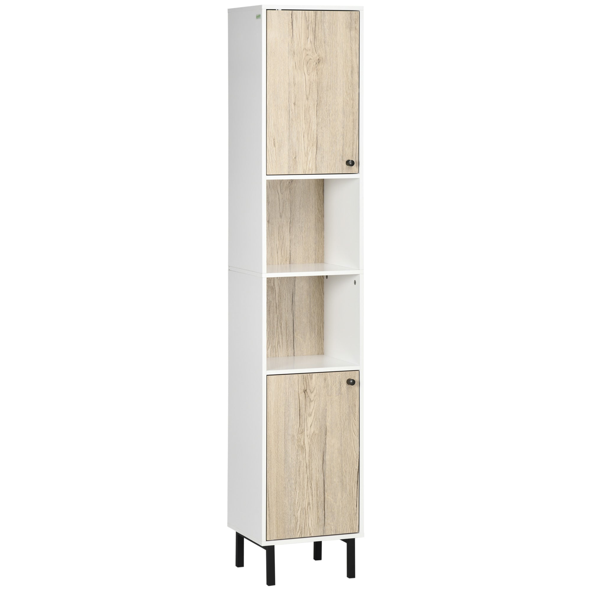 Coluna Casa de Banho 31,5x30x169 cm Branco e Carvalho