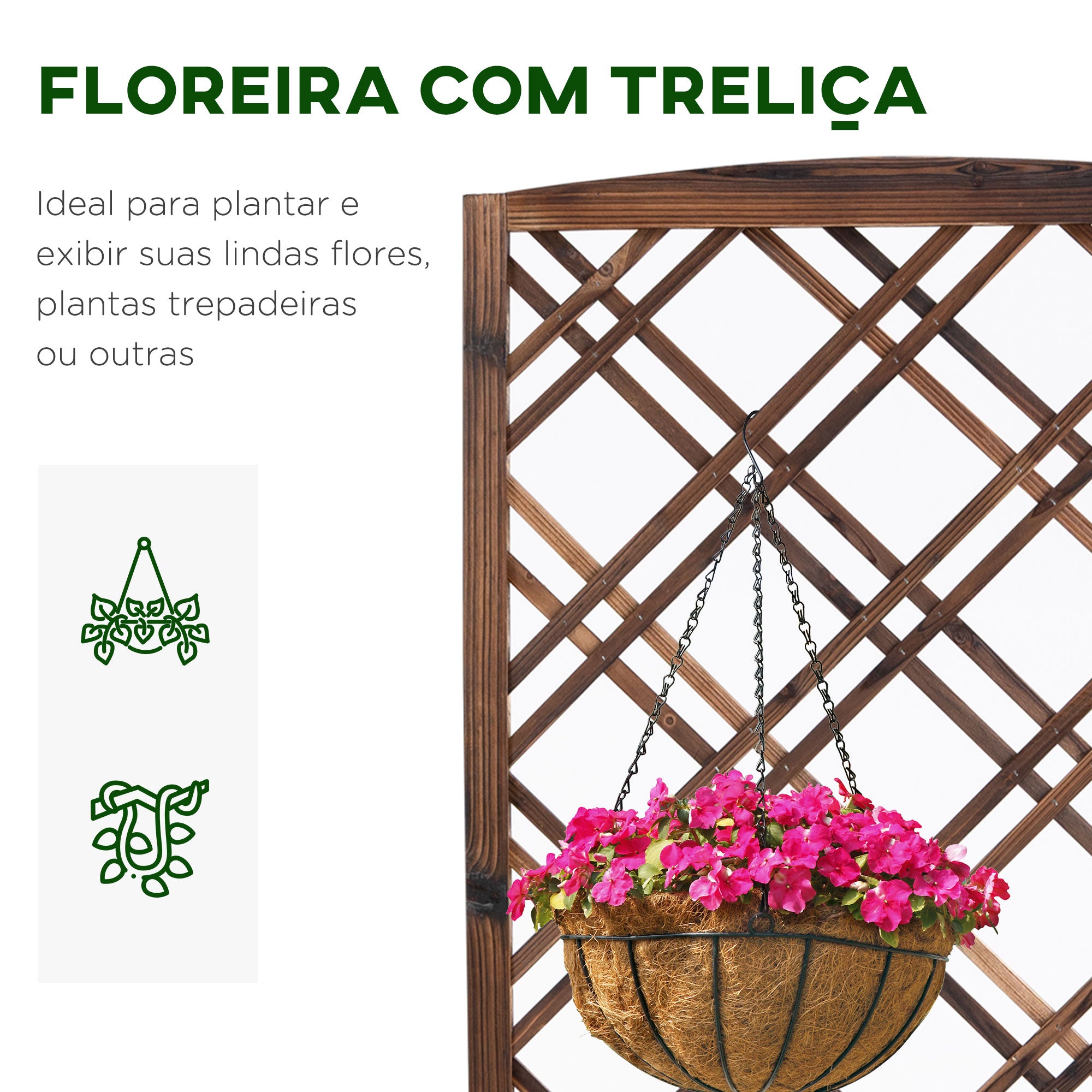 Floreira de Madeira com Treliça 60x30x122,5cm - Marrom