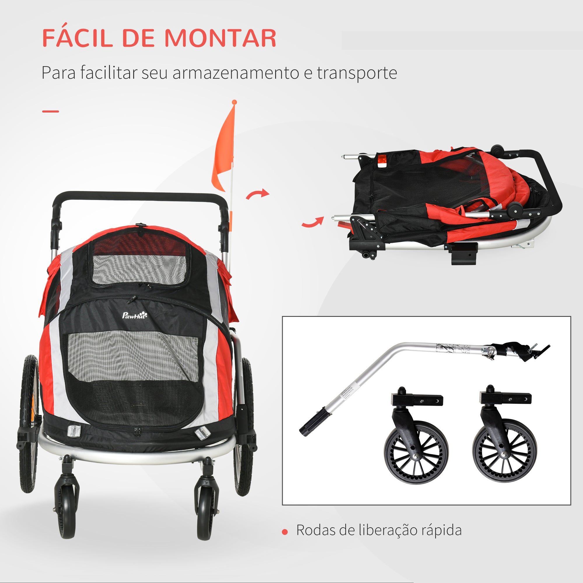 Reboque de Bicicleta para Cães Vermelho 150x82x108cm