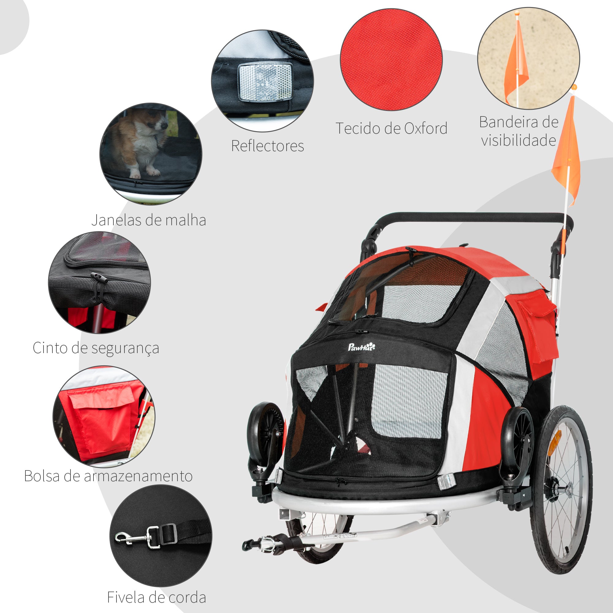Reboque de Bicicleta para Cães Vermelho 150x82x108cm