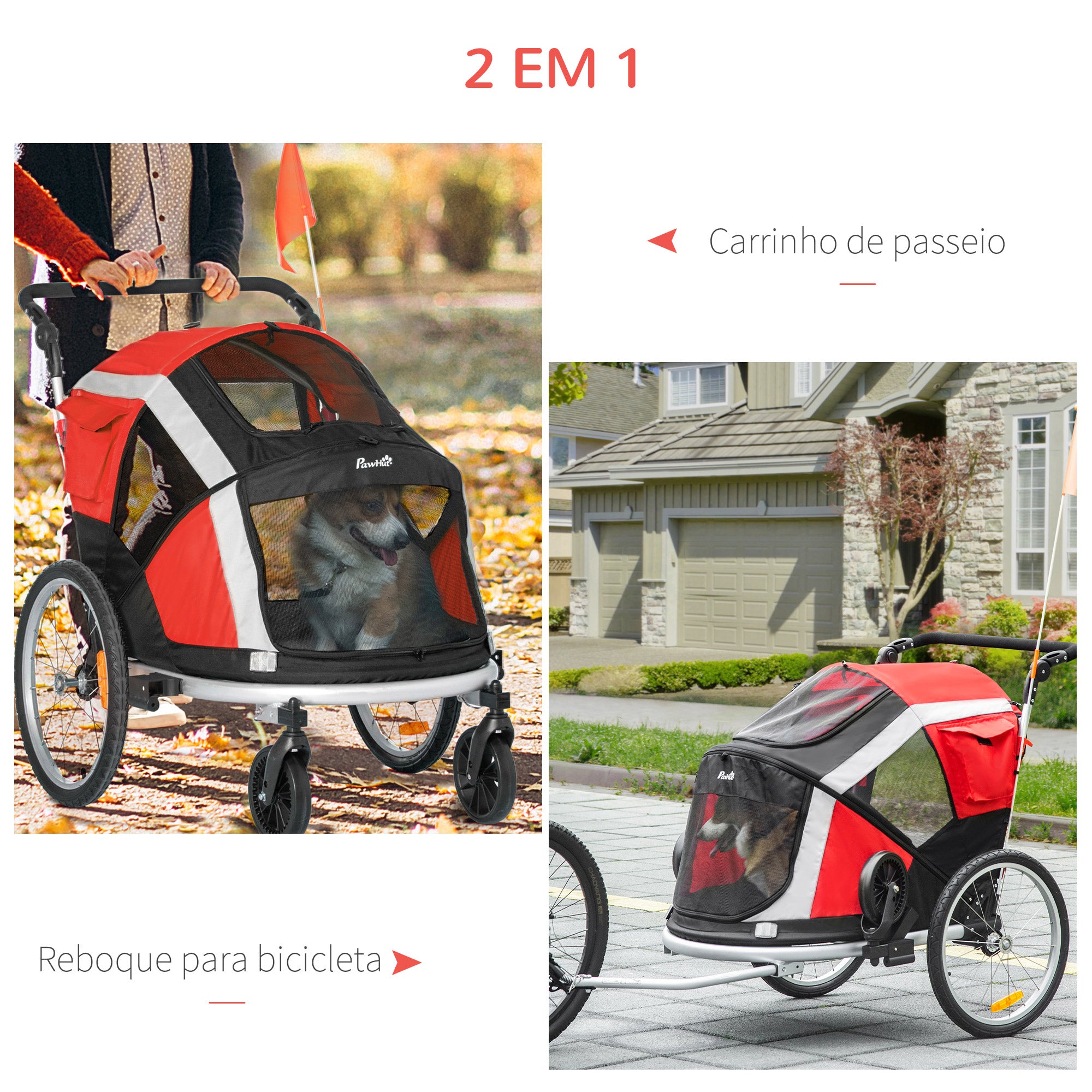 Reboque de Bicicleta para Cães Vermelho 150x82x108cm