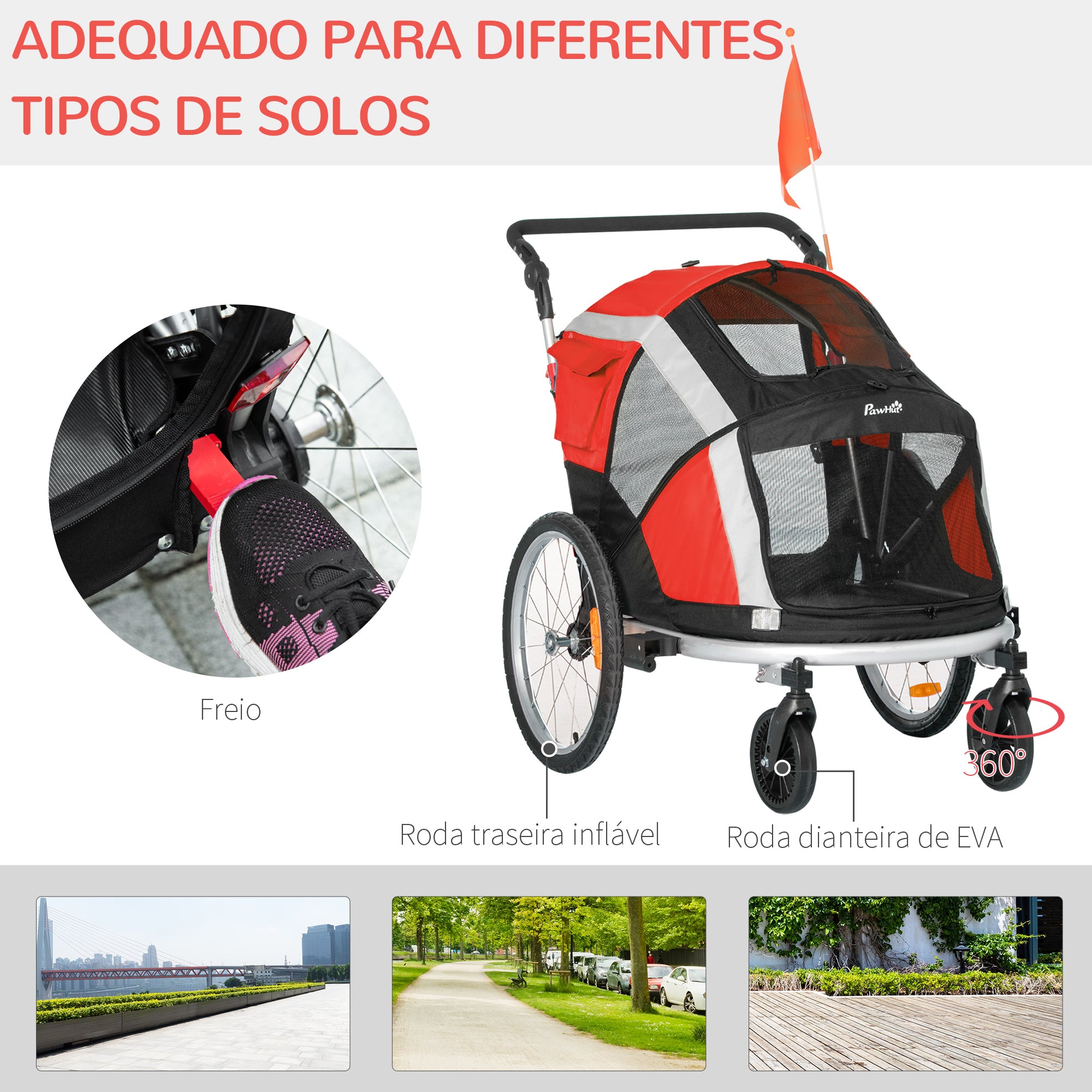 Reboque de Bicicleta para Cães Vermelho 150x82x108cm