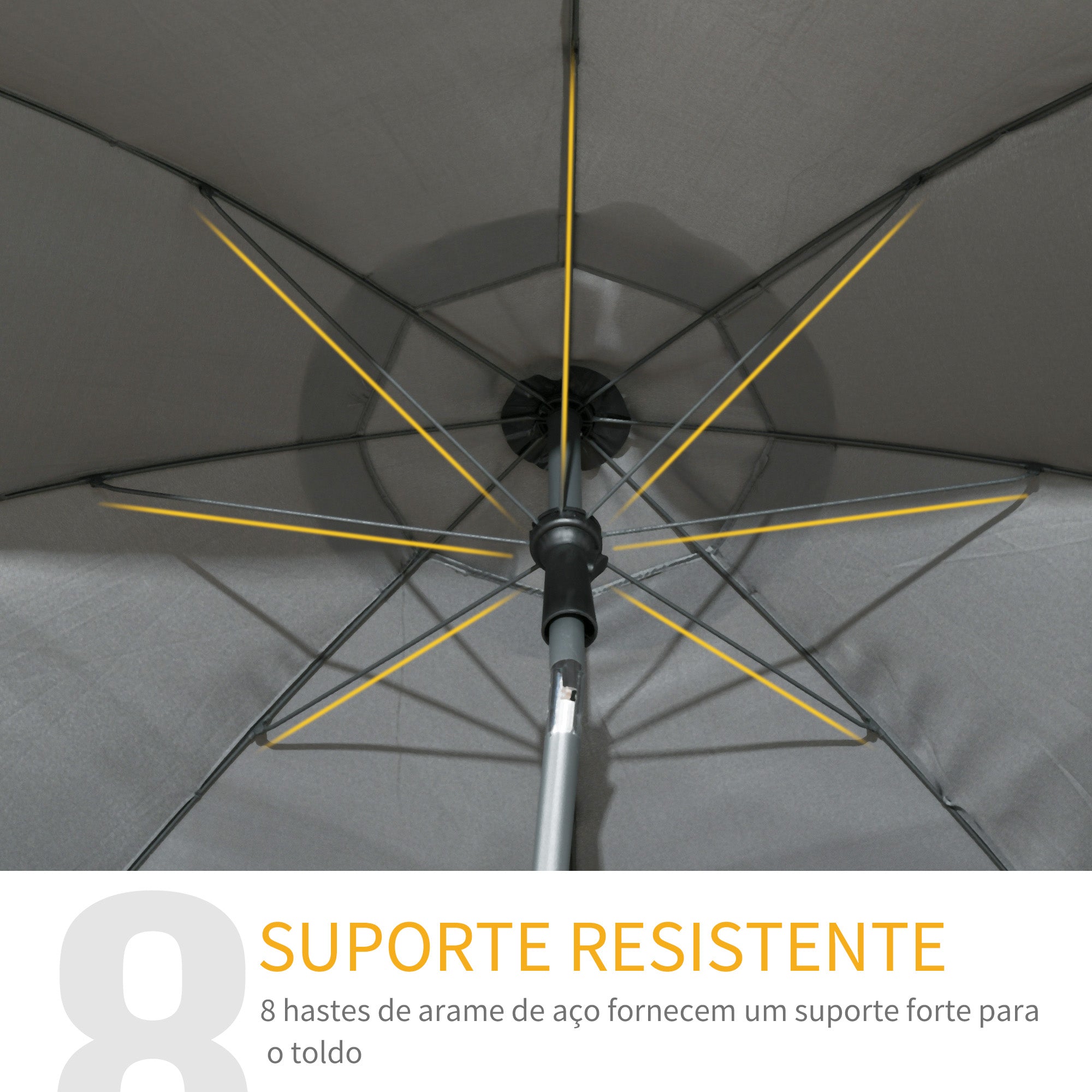 Chapéu de Sol de Praia Ø180x209 cm - Cor Cinzenta