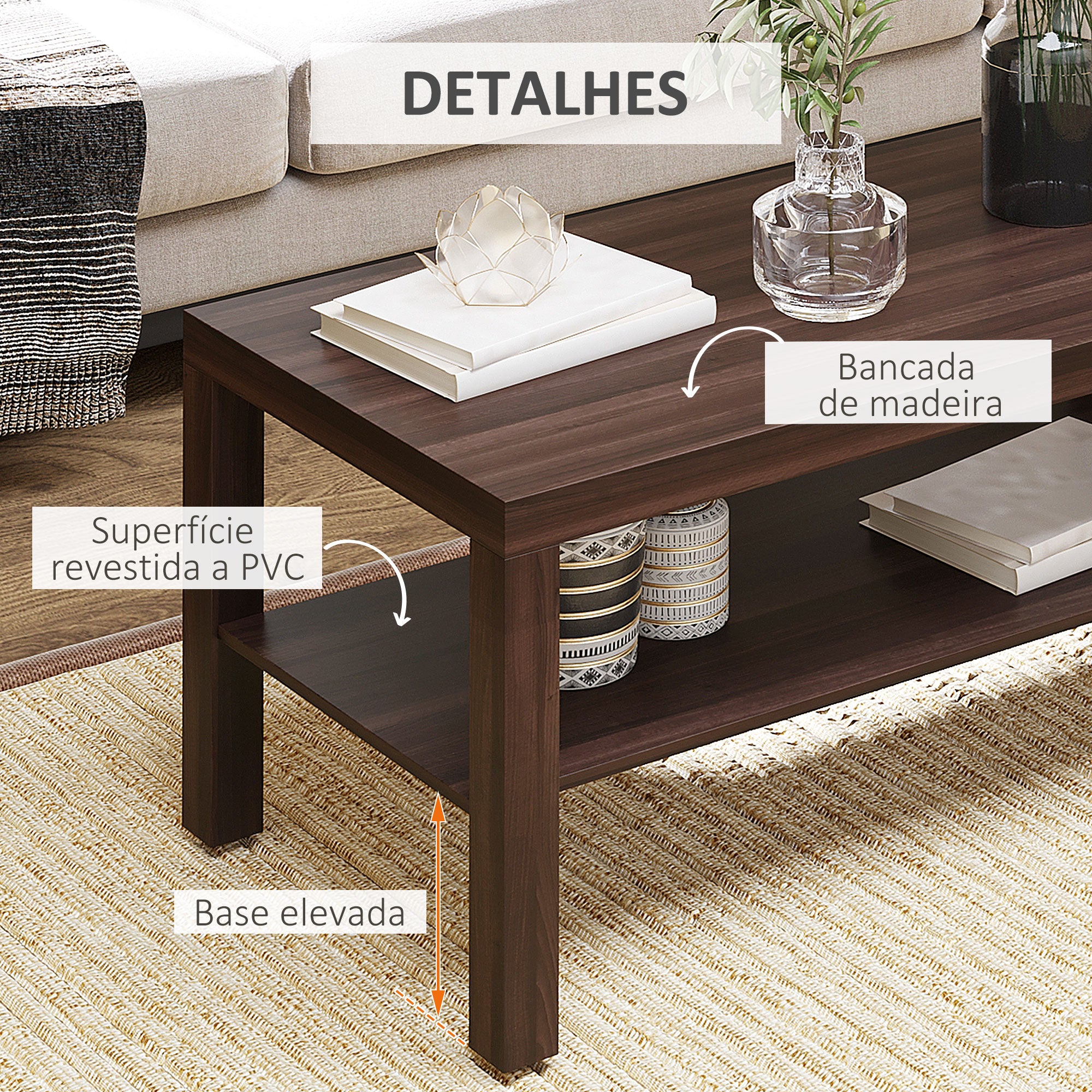 Mesa de Centro 90x45x44,5 cm Cor Nogueira