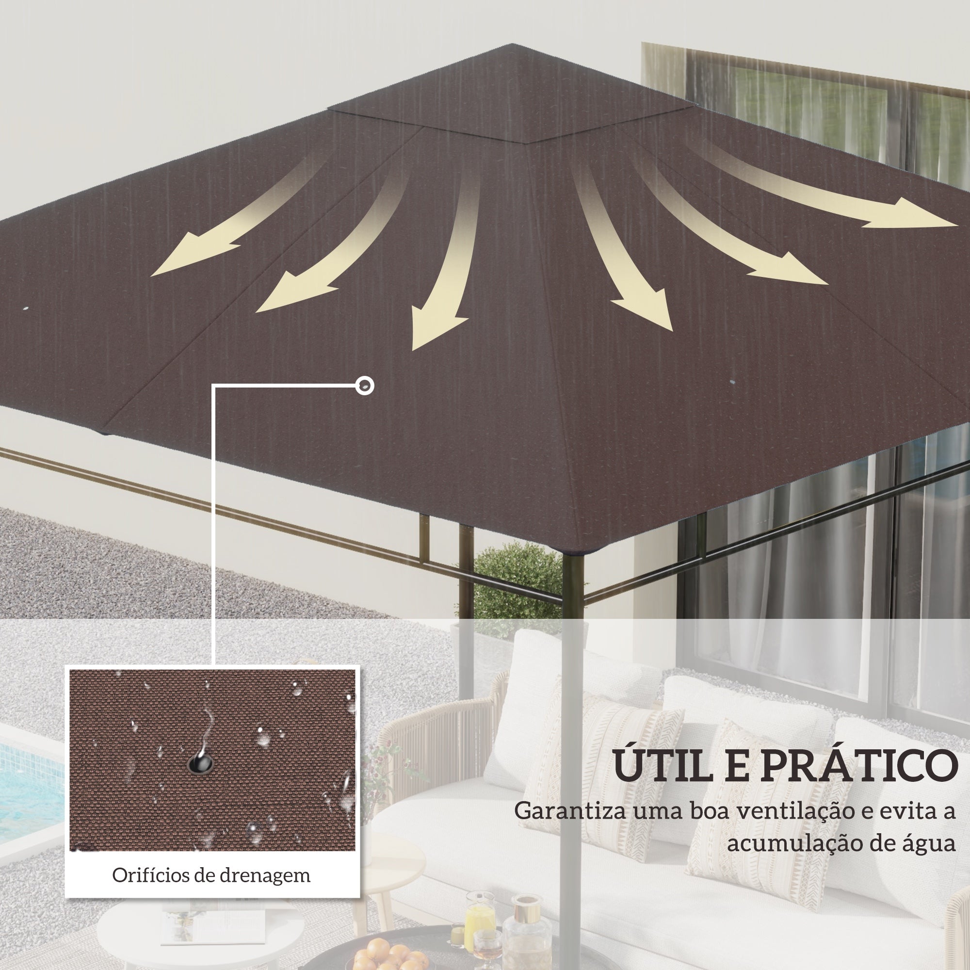 Toldo Café 3x3 m com 8 Orifícios de Drenagem e Ventilação