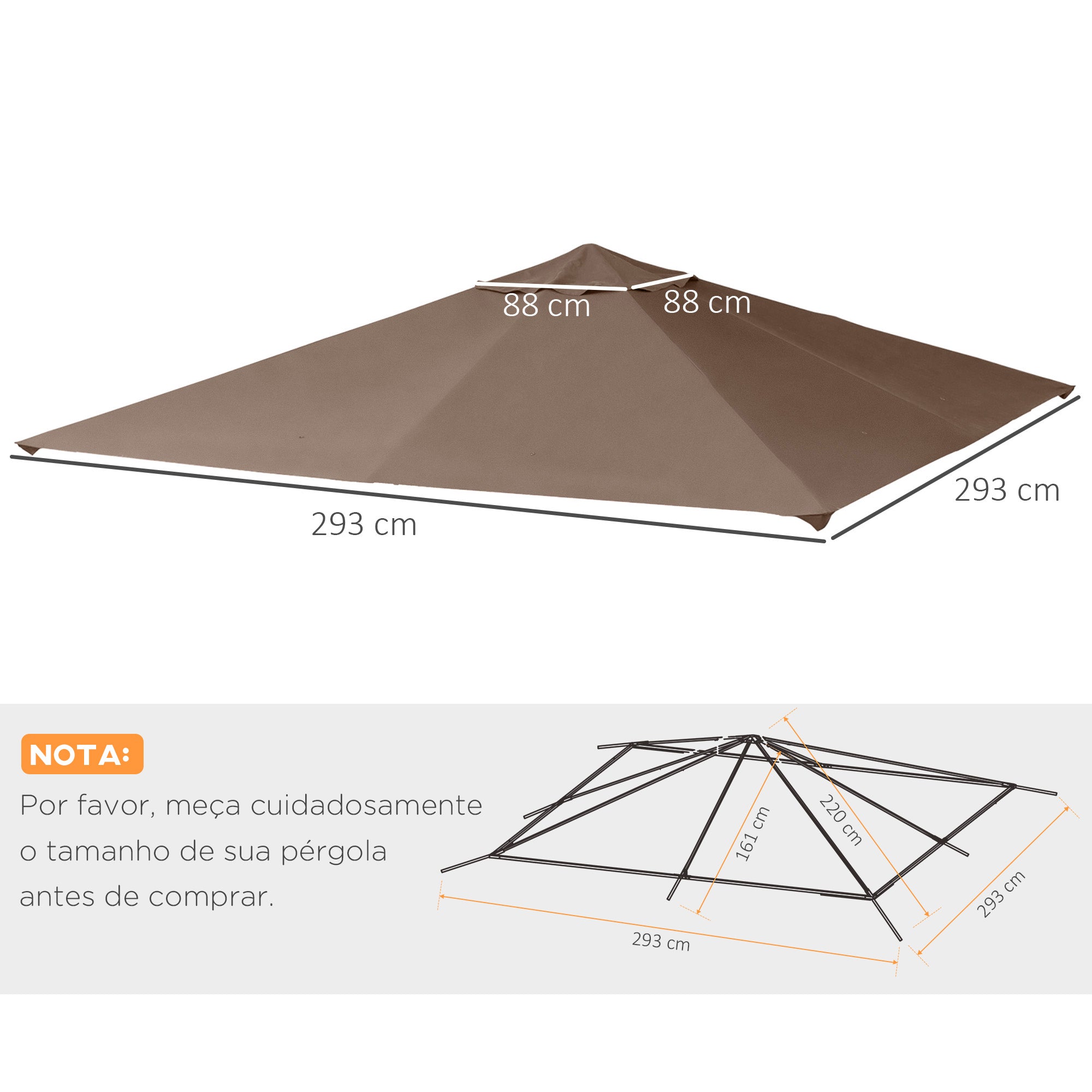 Toldo Café 3x3 m com 8 Orifícios de Drenagem e Ventilação