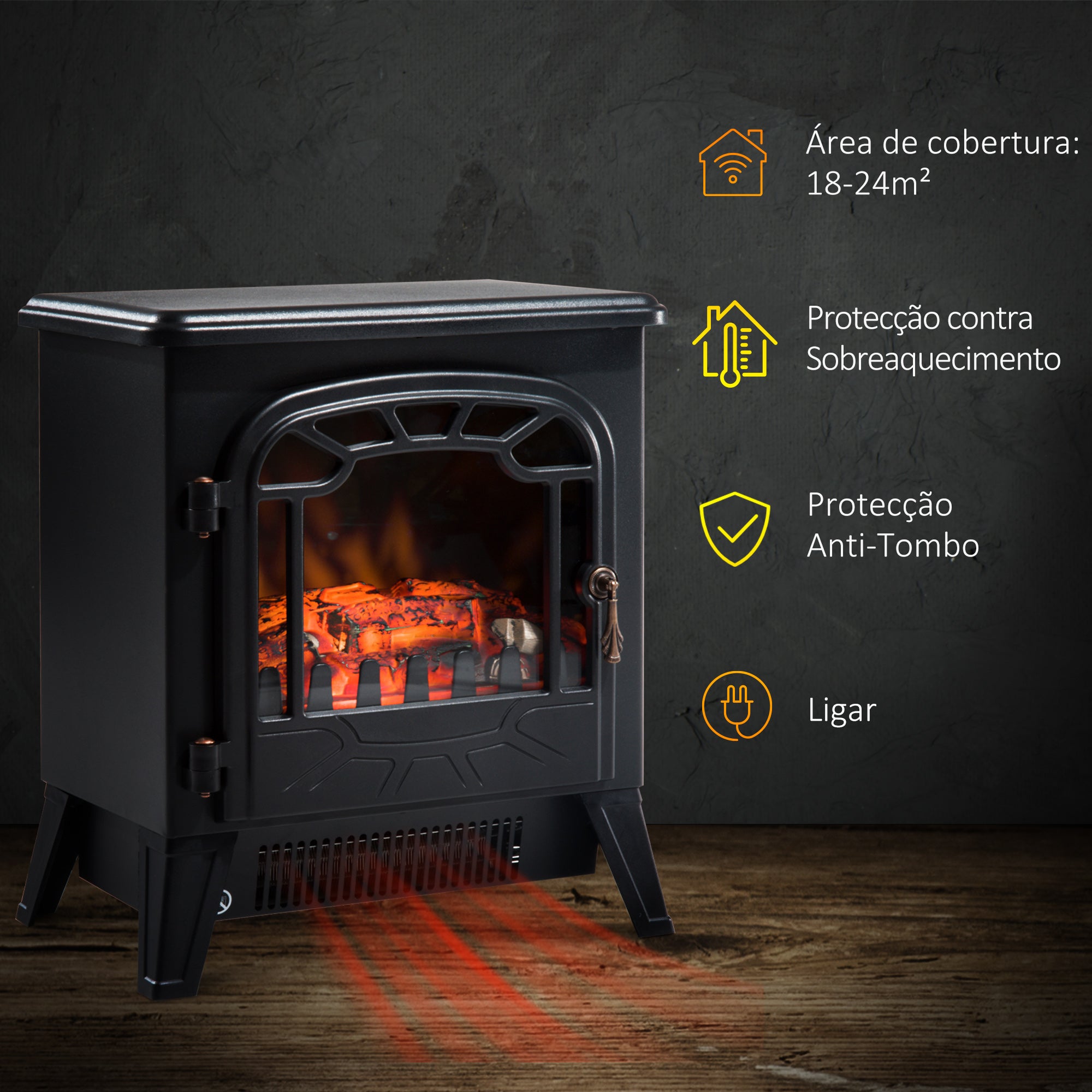 Lareira Elétrica Elegante 36x25,5x41,5cm Preto