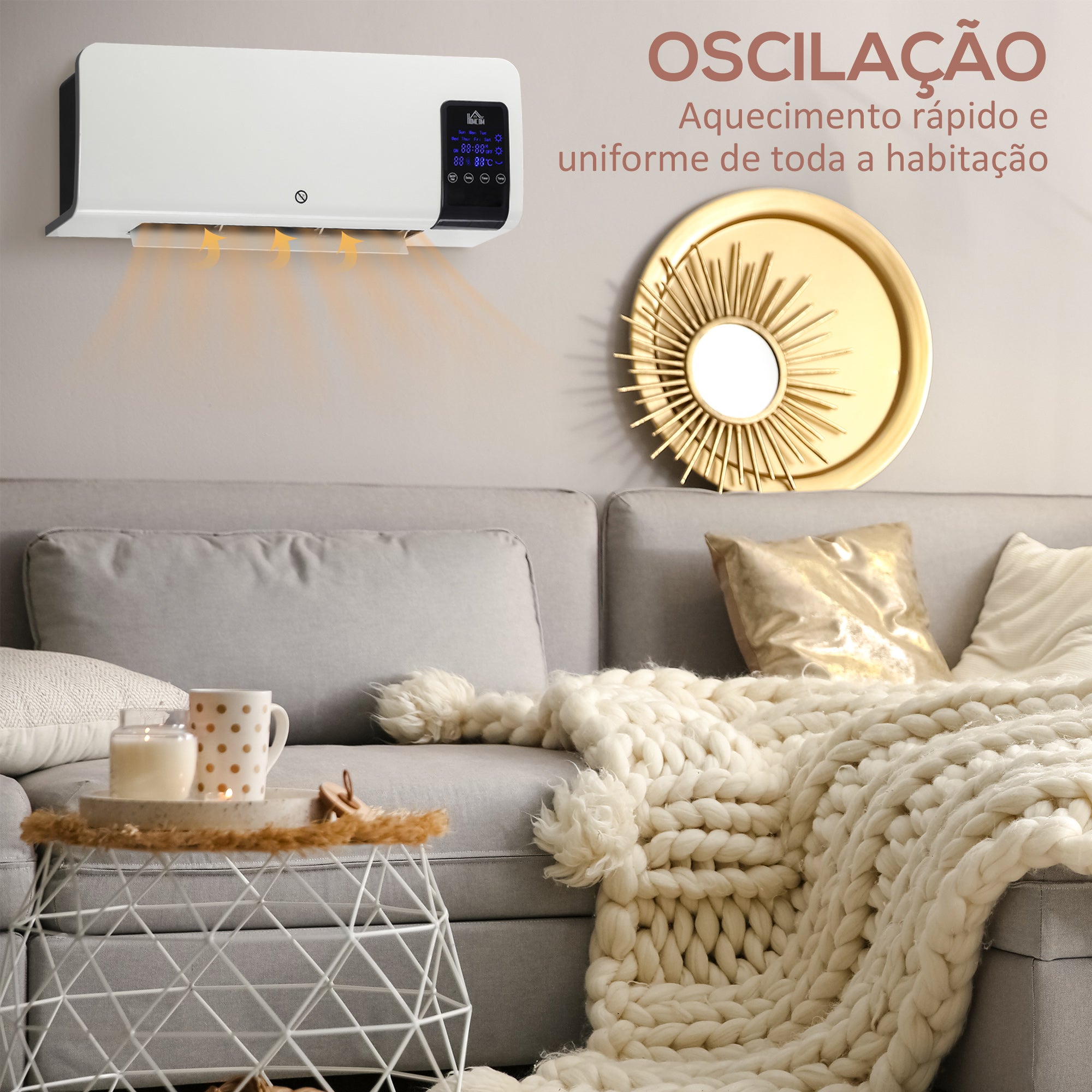 Aquecedor Elétrico de Parede 1000W/2000W Branco 54,5x12x21,5 cm