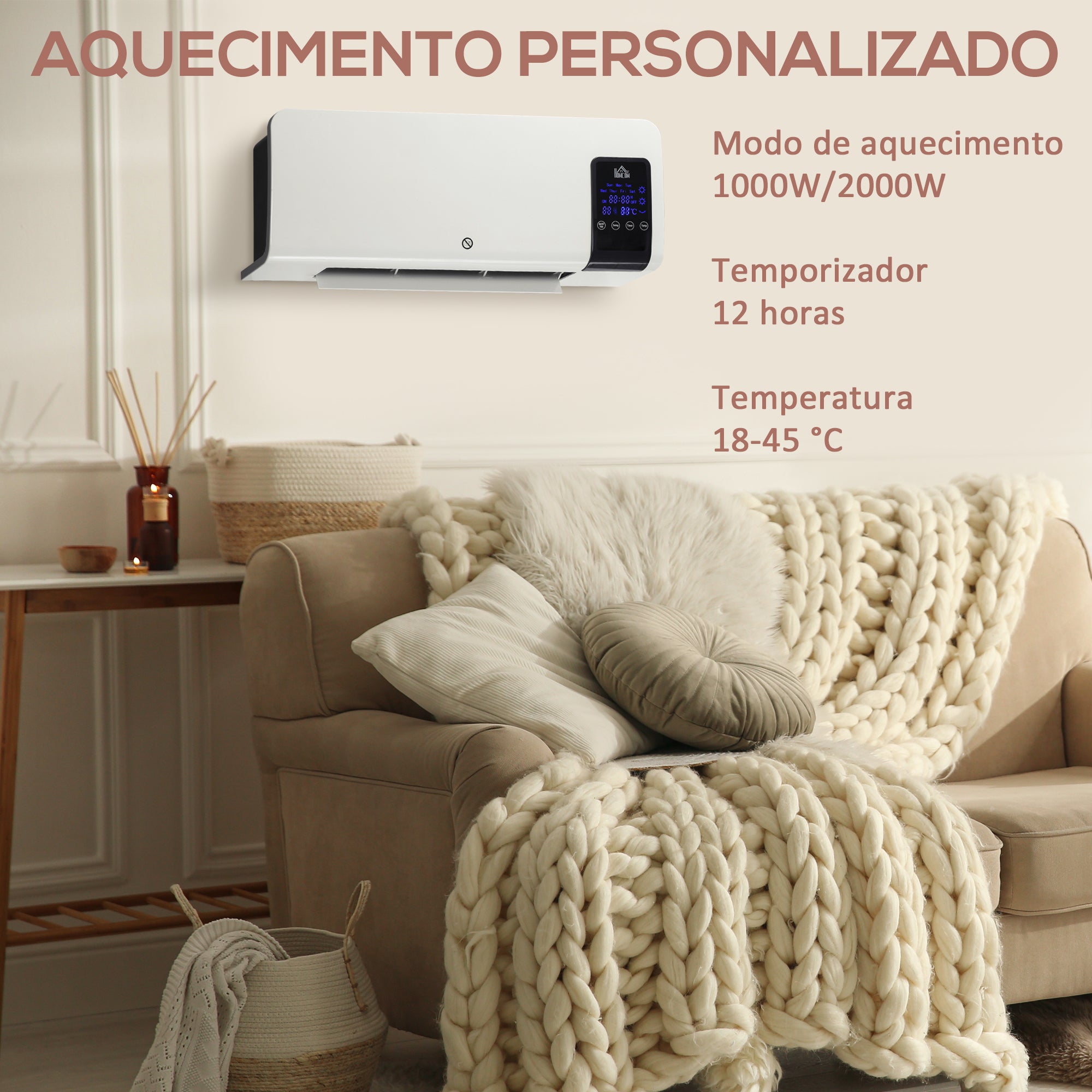 Aquecedor Elétrico de Parede 1000W/2000W Branco 54,5x12x21,5 cm