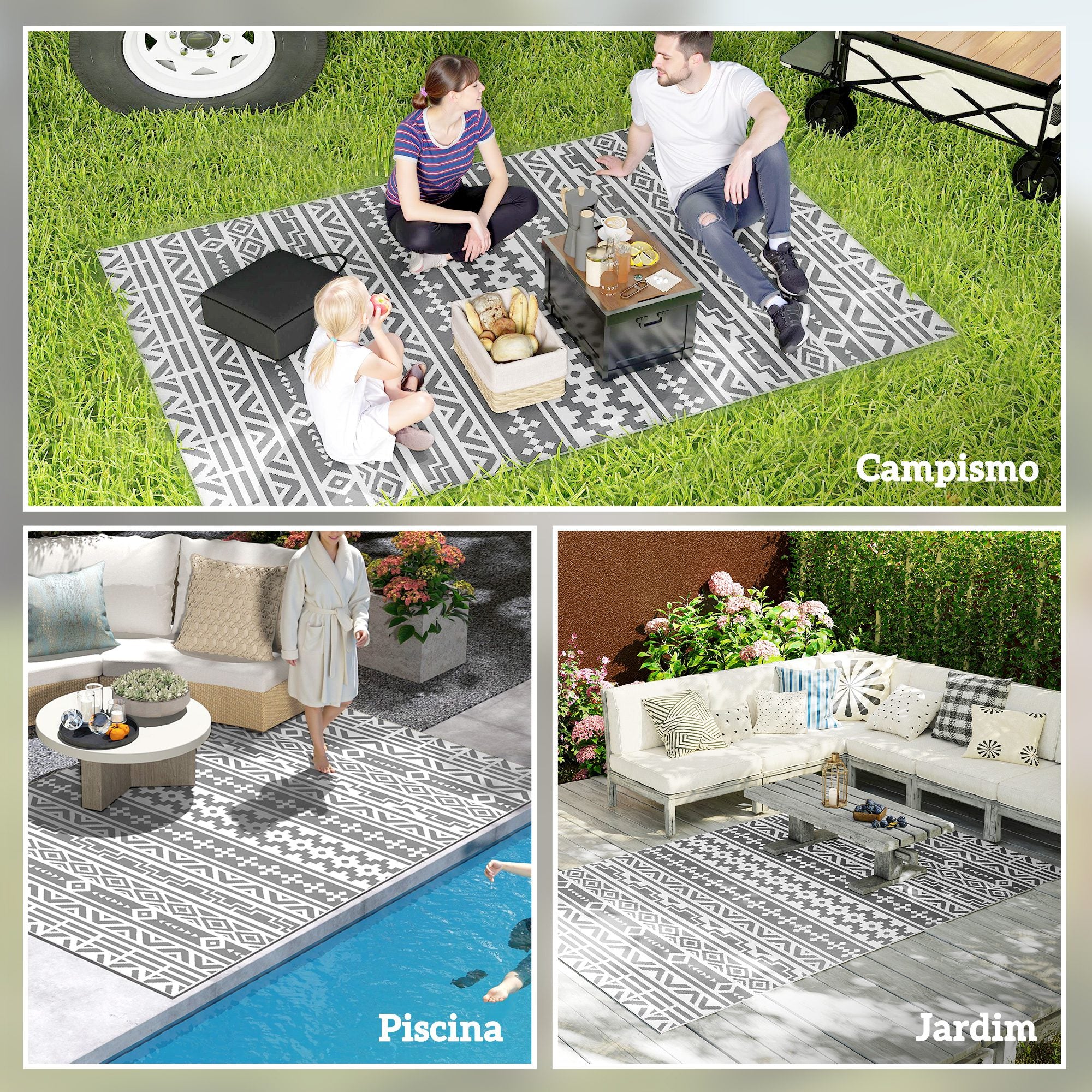 Tapete Exterior 182x274 cm Cinzento e Branco
