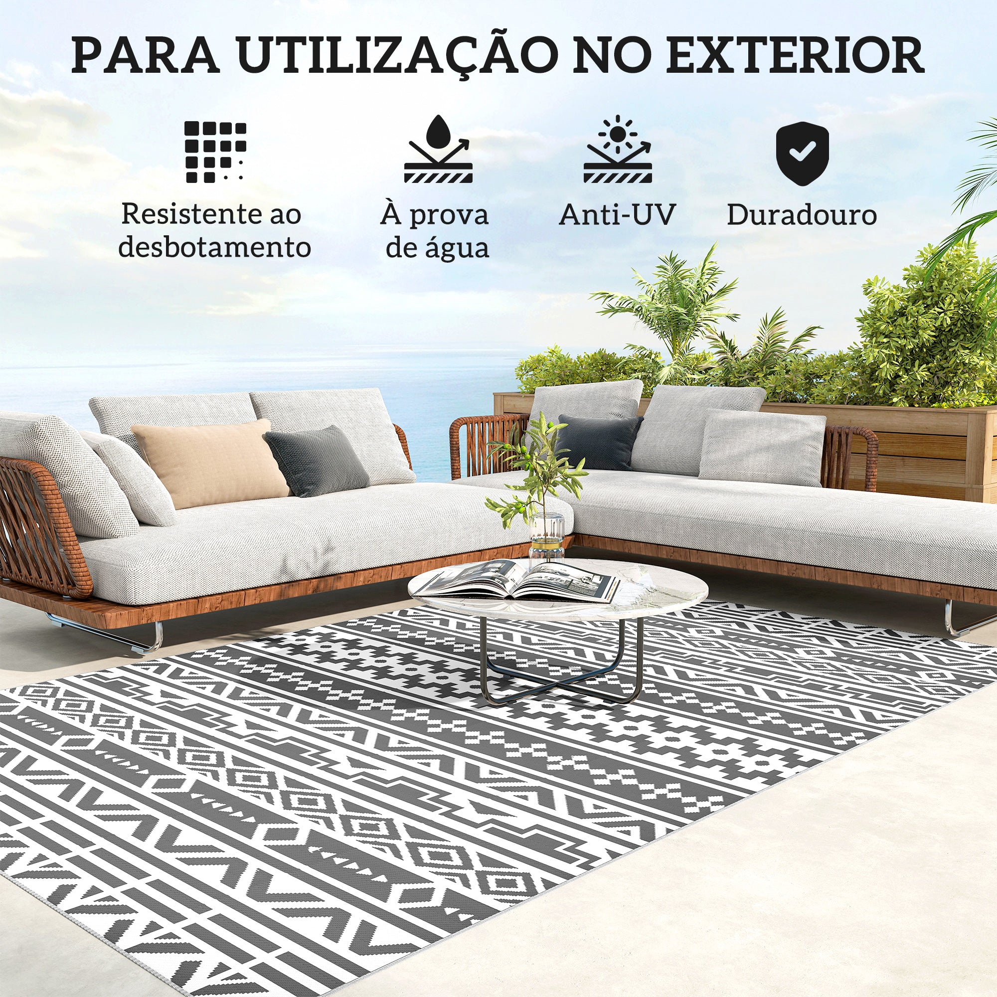 Tapete Exterior 182x274 cm Cinzento e Branco