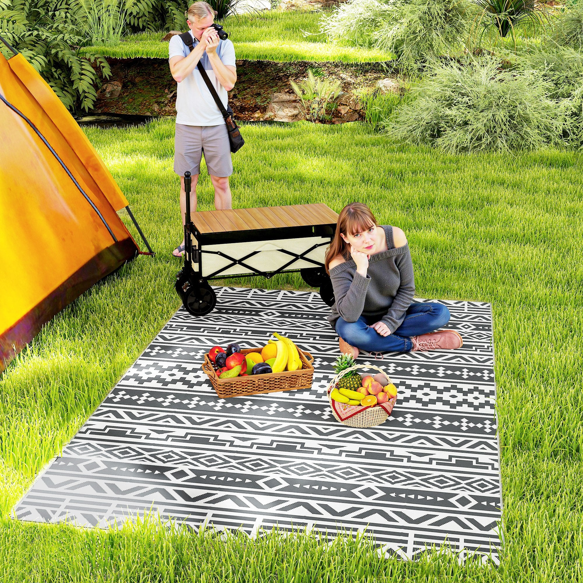 Tapete Exterior 182x274 cm Cinzento e Branco
