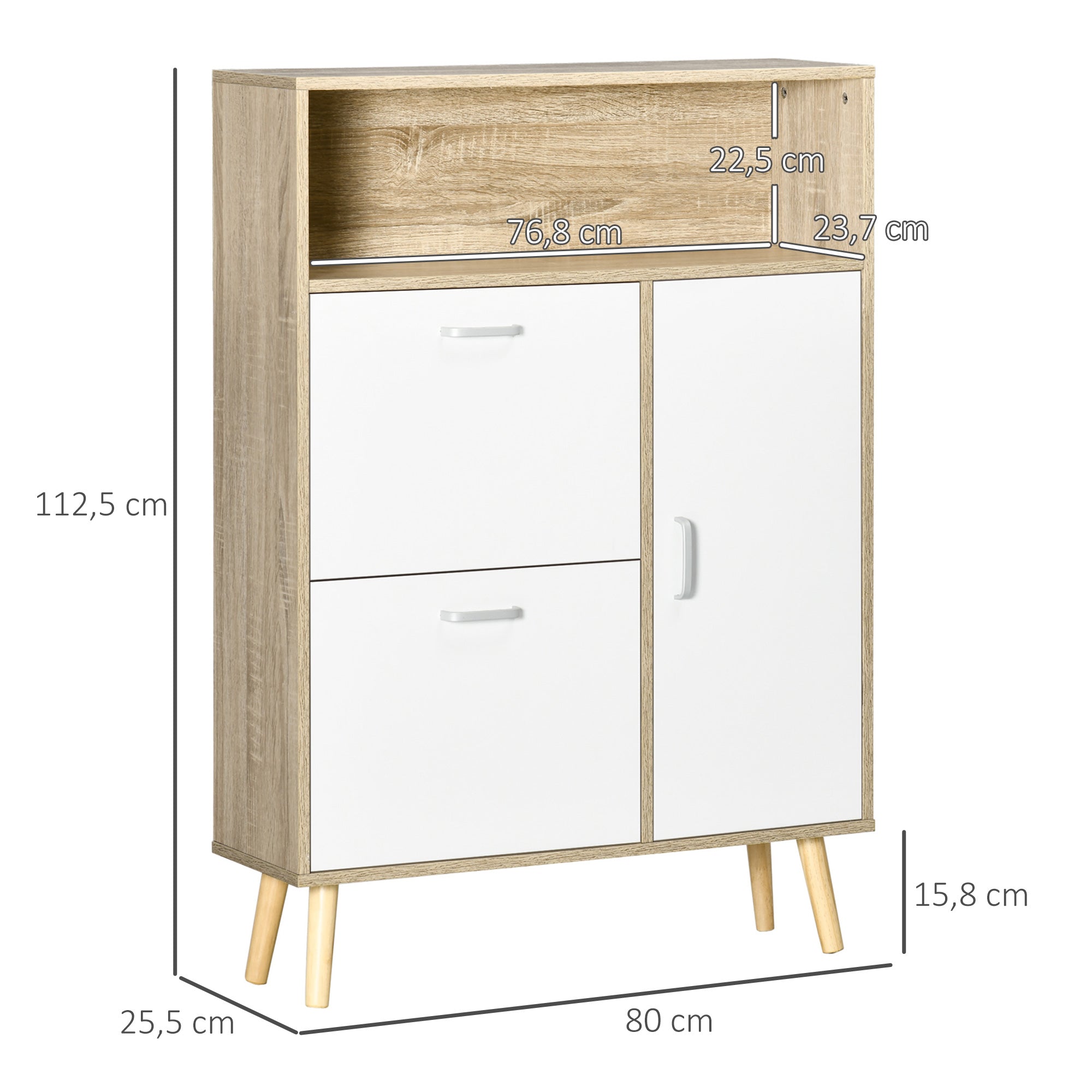Sapateira Moderna para 8 Pares de Sapatos 80x25.5x112.5 cm - Madeira e Branco