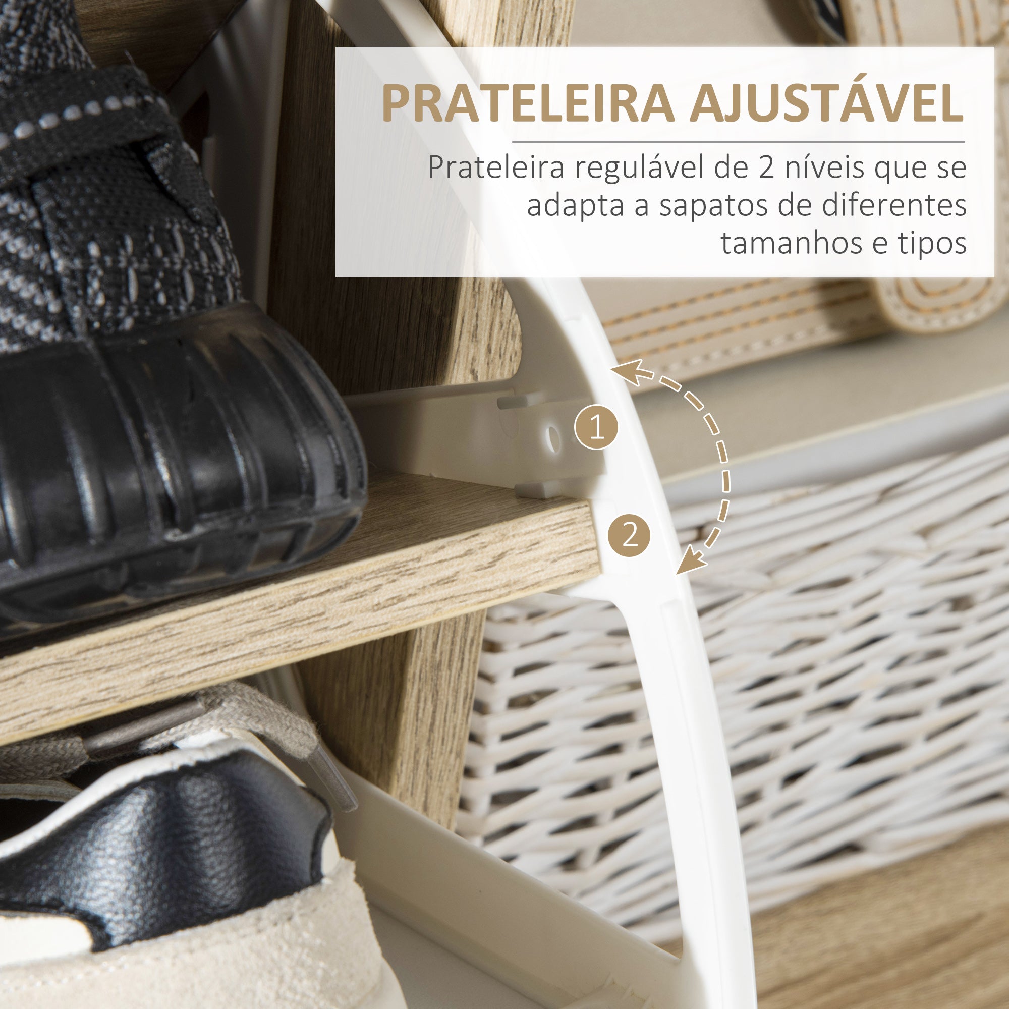 Sapateira Moderna para 8 Pares de Sapatos 80x25.5x112.5 cm - Madeira e Branco