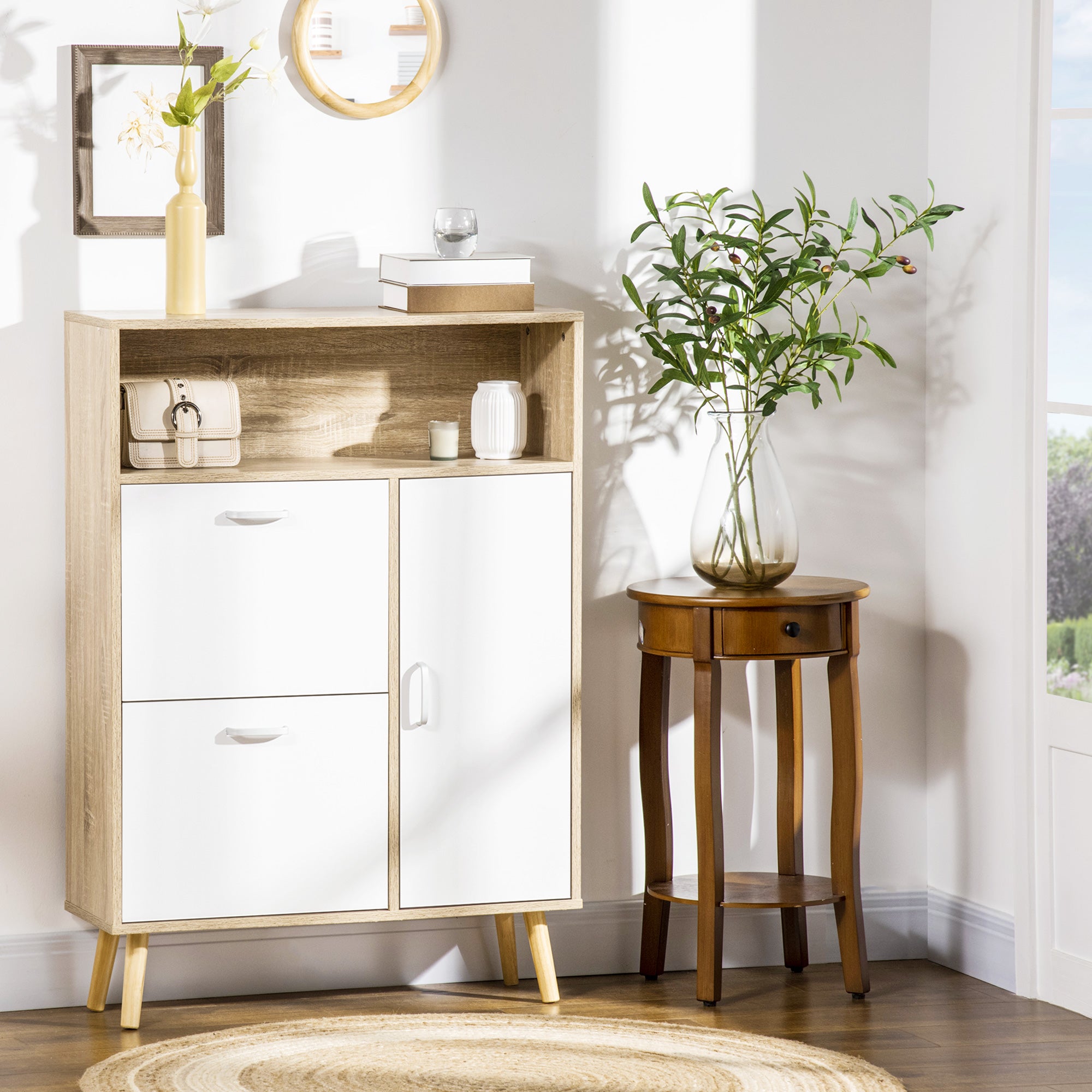 Sapateira Moderna para 8 Pares de Sapatos 80x25.5x112.5 cm - Madeira e Branco