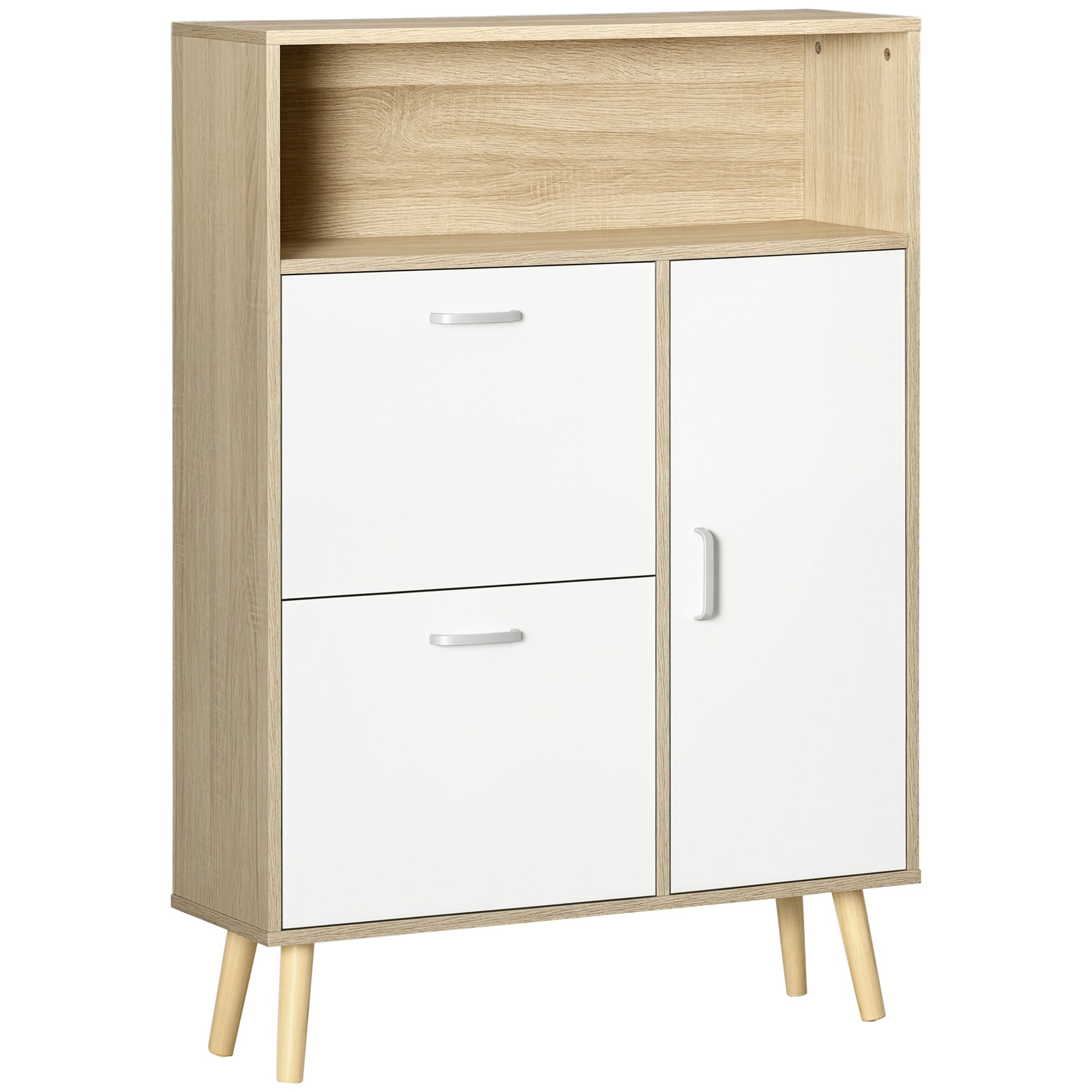 Sapateira Moderna para 8 Pares de Sapatos 80x25.5x112.5 cm - Madeira e Branco