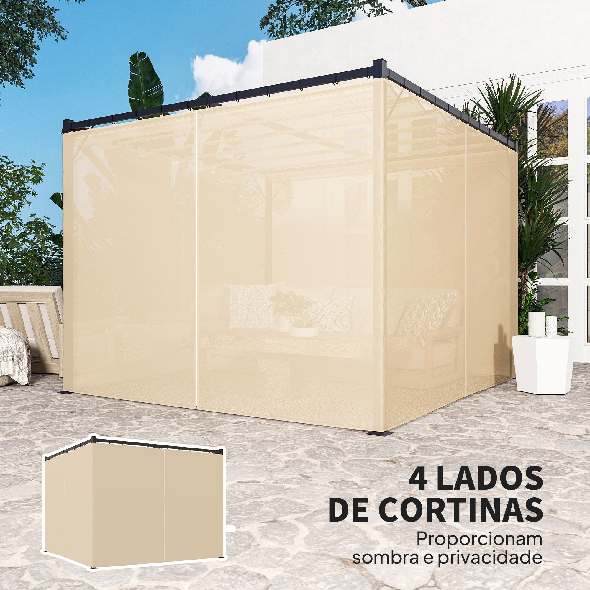 Pérgola de Jardim Retrátil 300x300x227 cm - Cor Bege