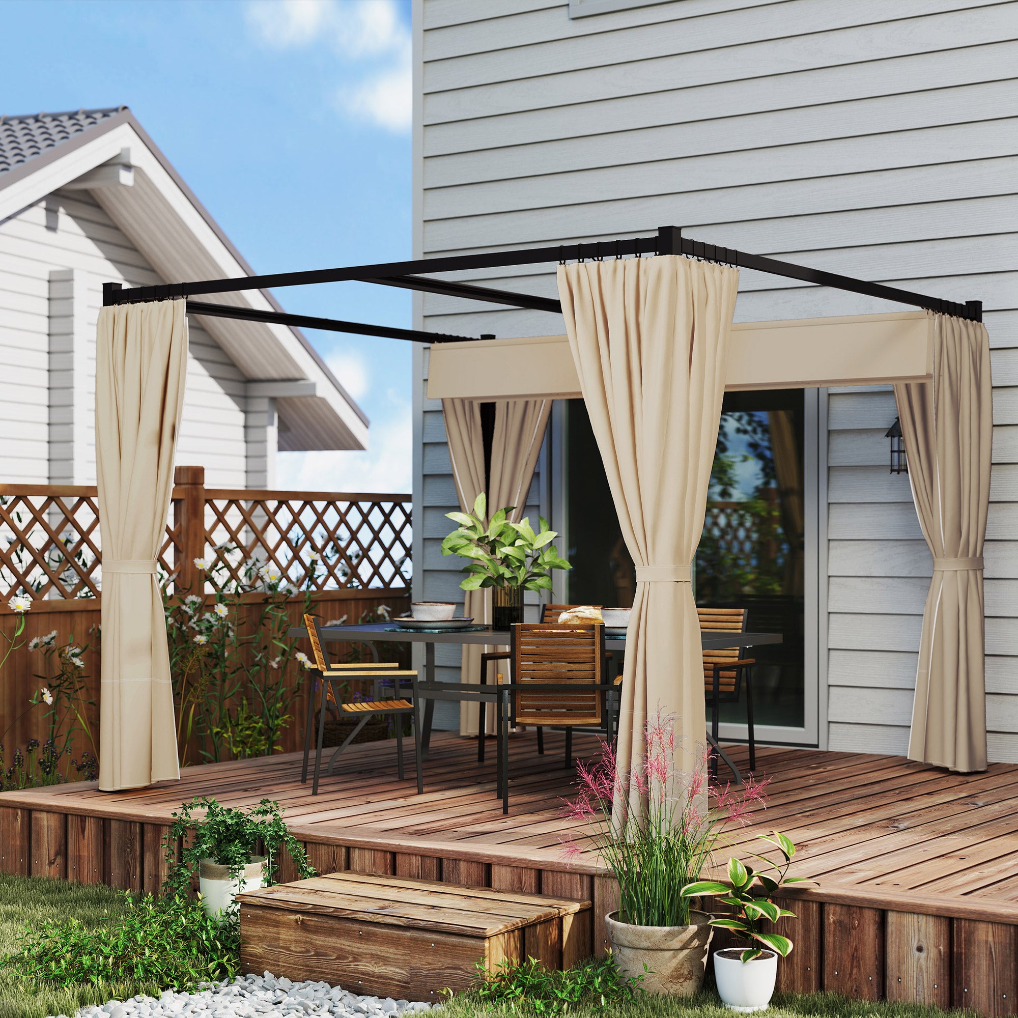 Pérgola de Jardim Retrátil 300x300x227 cm - Cor Bege
