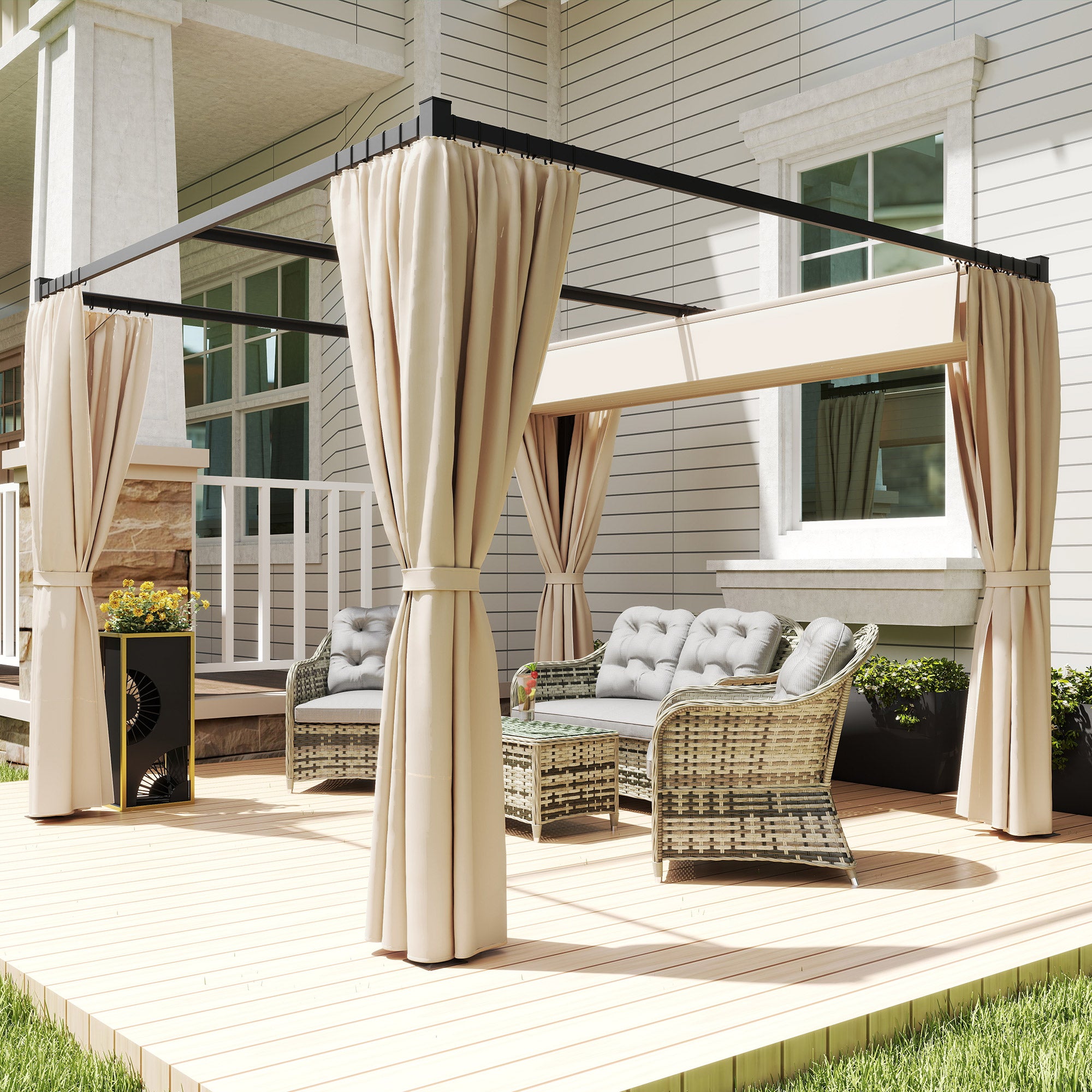 Pérgola de Jardim Retrátil 300x300x227 cm - Cor Bege