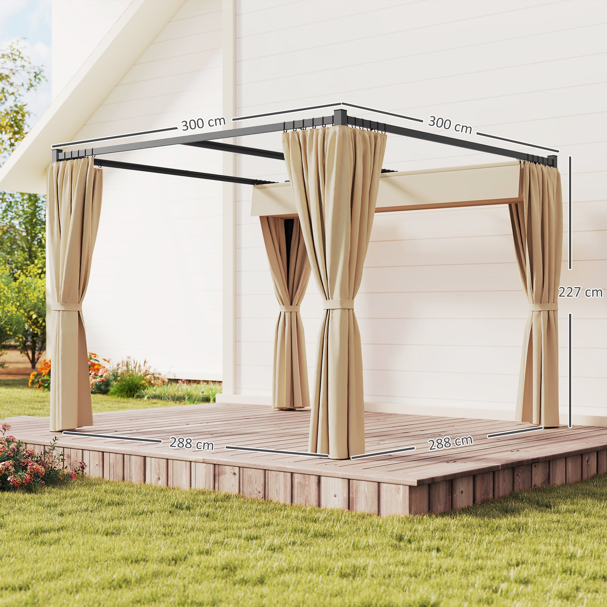 Pérgola de Jardim Retrátil 300x300x227 cm - Cor Bege