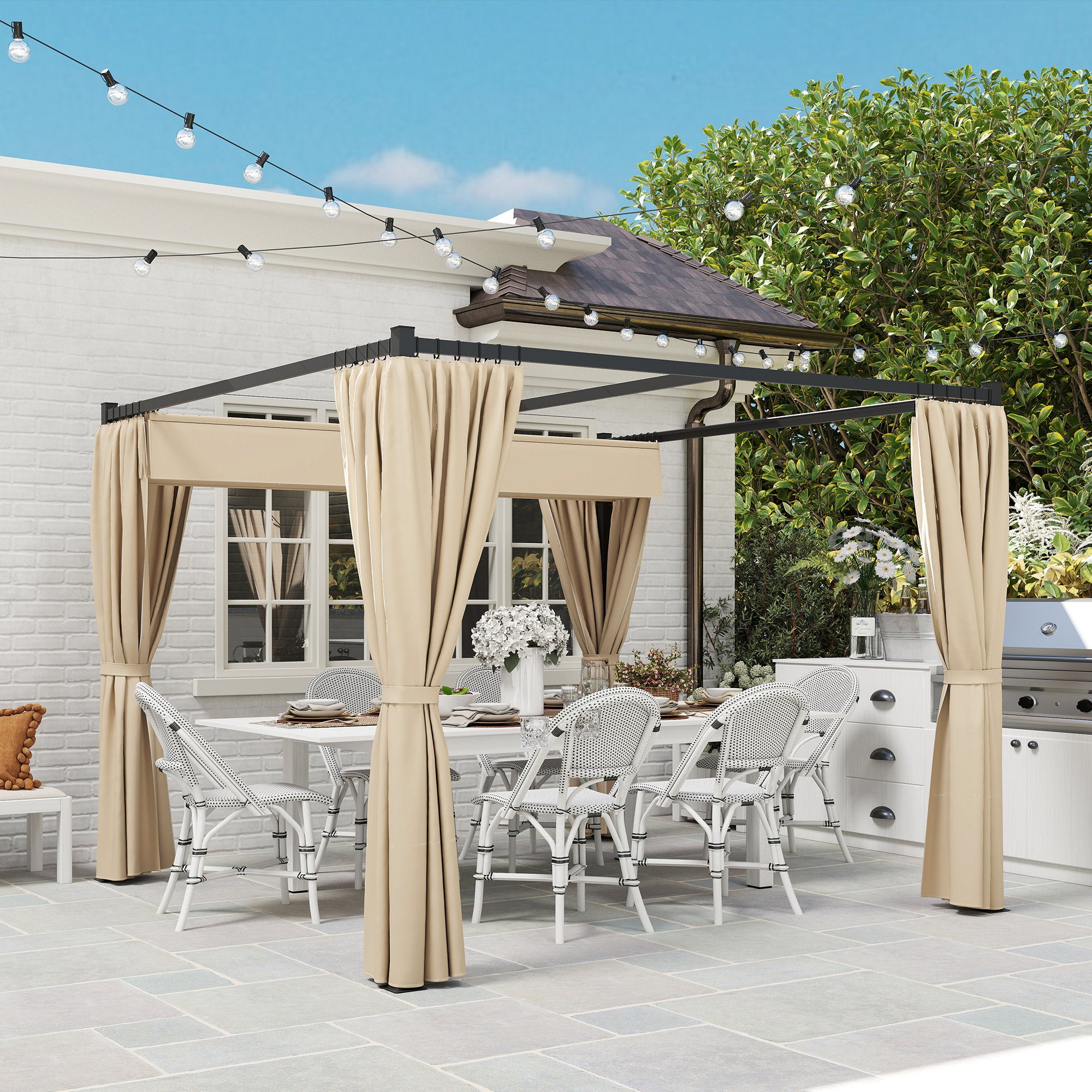 Pérgola de Jardim Retrátil 300x300x227 cm - Cor Bege