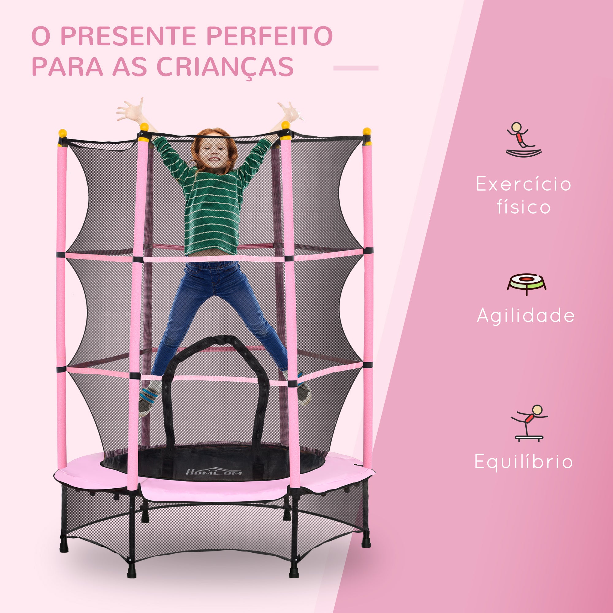 Trampolim Infantil Ø140x190 cm Rosa