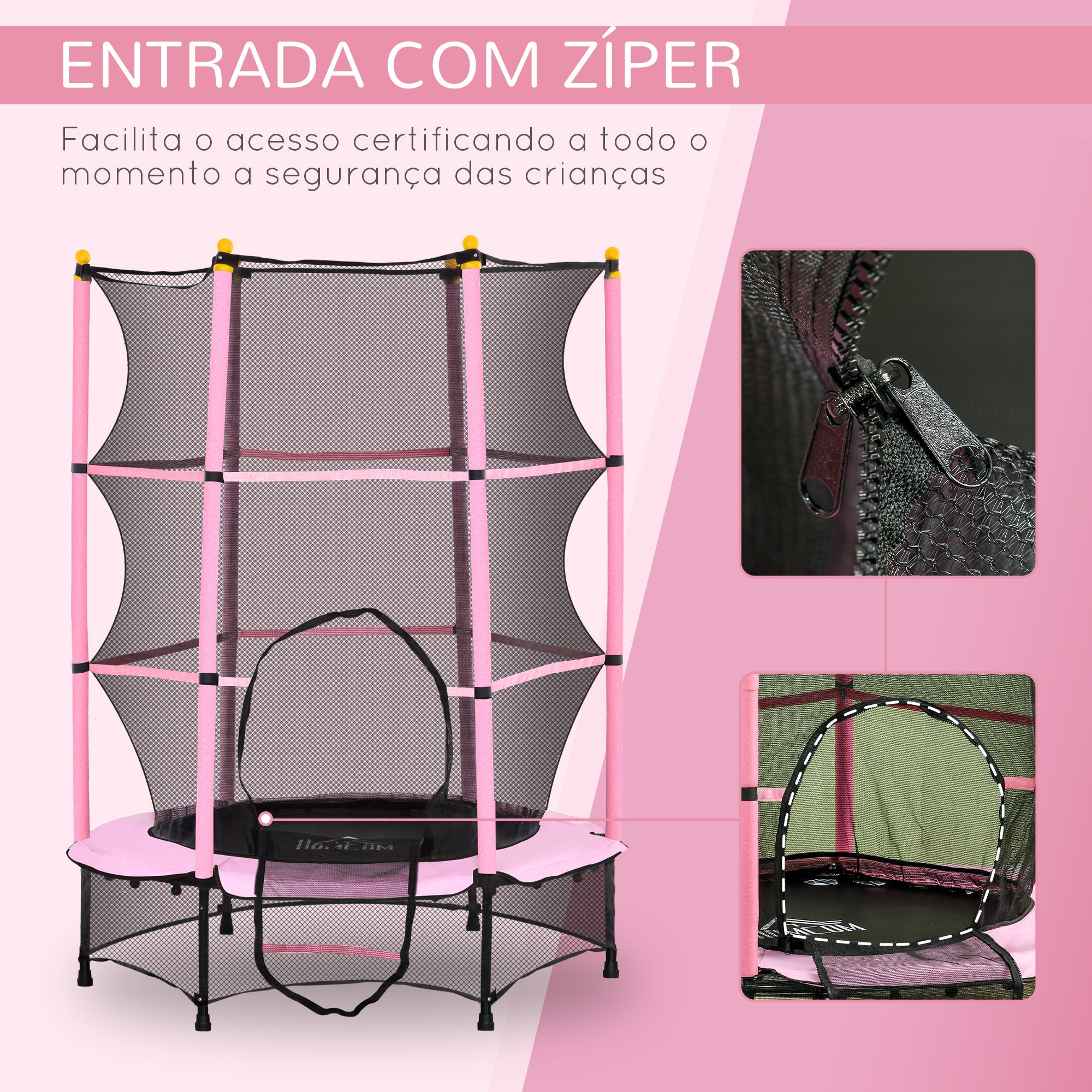 Trampolim Infantil Ø140x190 cm Rosa