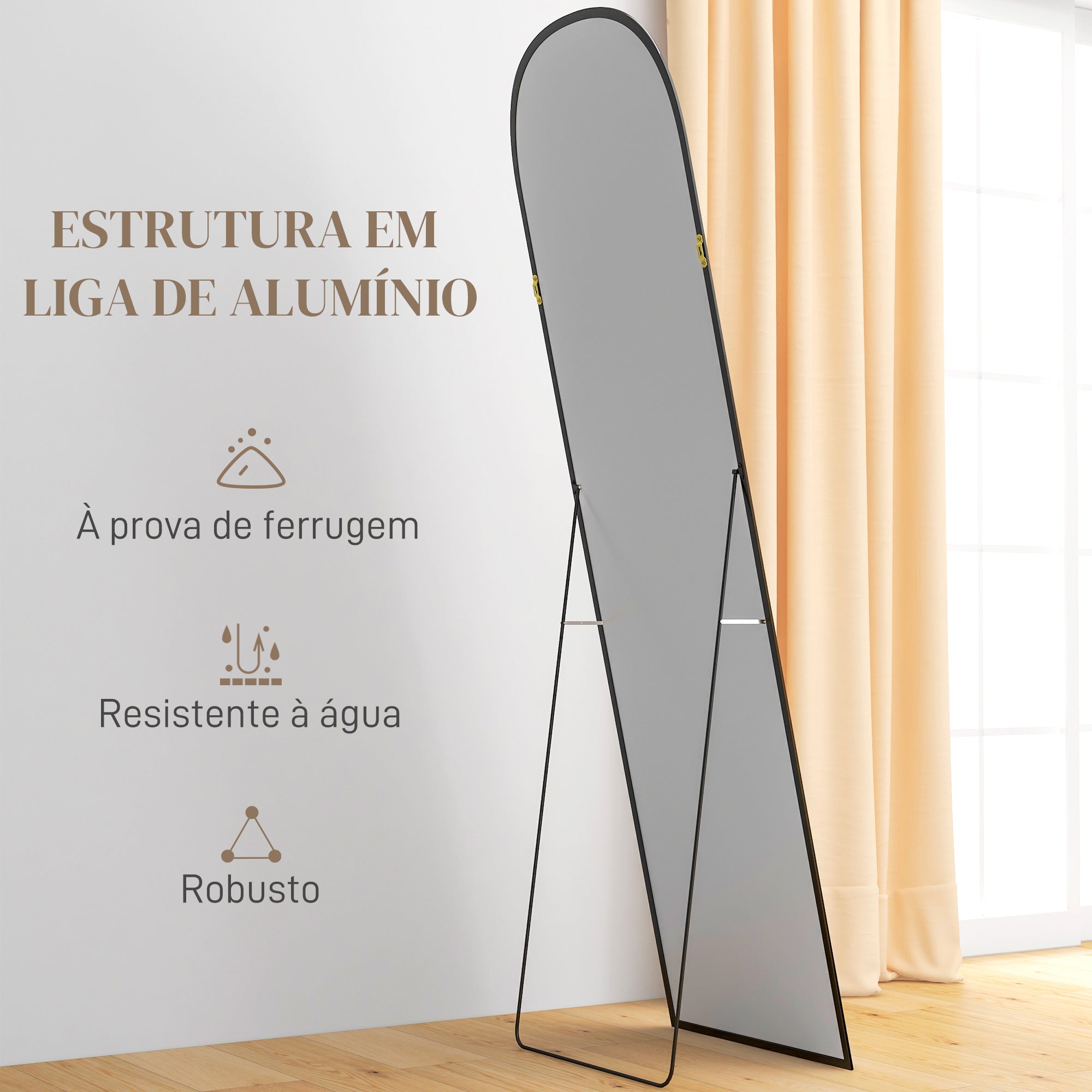 Espelho de Pé de Corpo Inteiro 50x170 cm - Preto