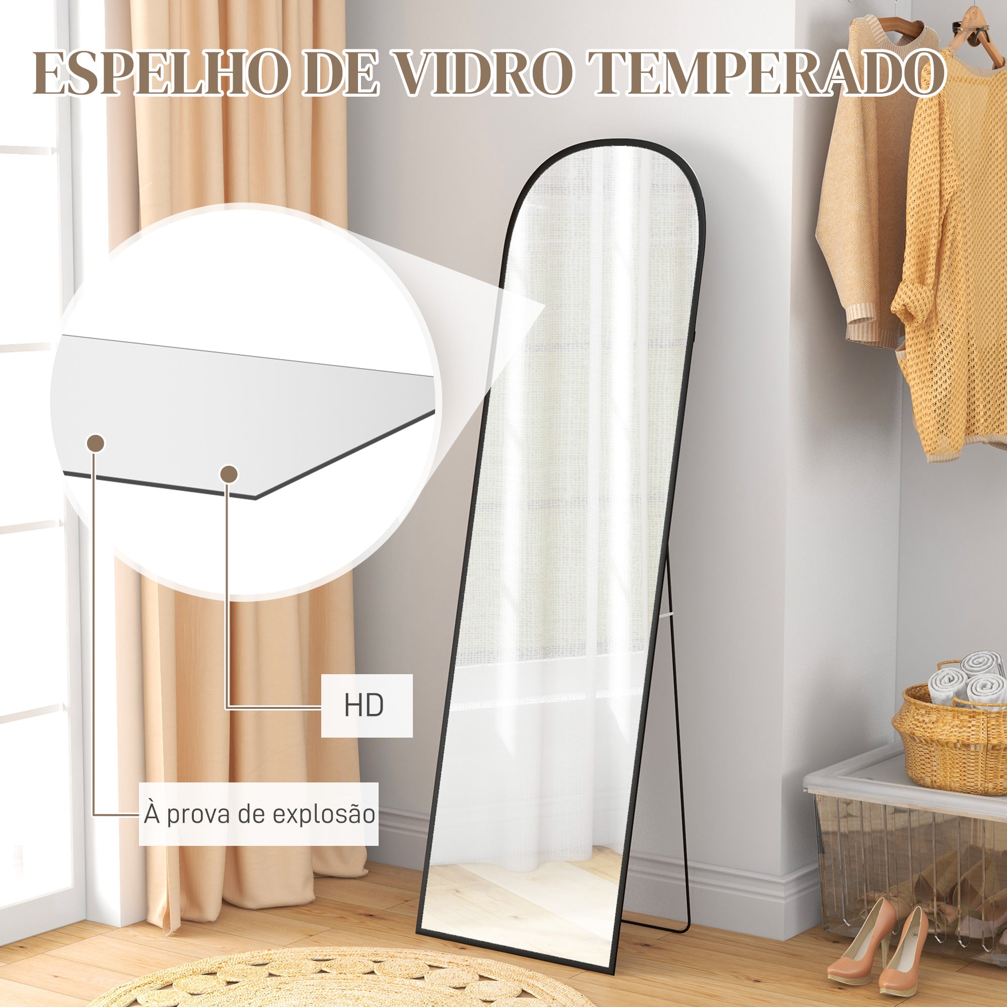 Espelho de Pé de Corpo Inteiro 50x170 cm - Preto