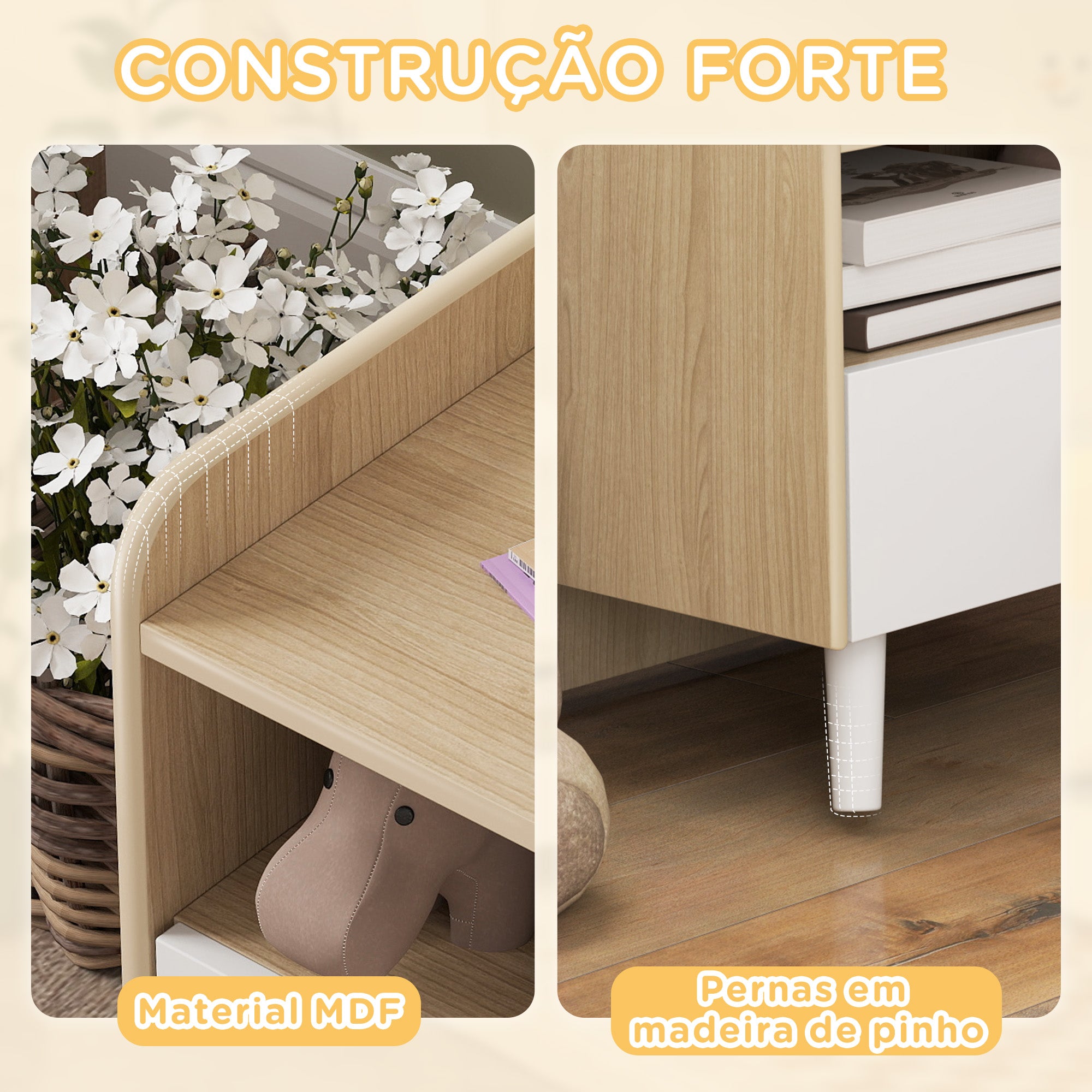 Mesa de Cabeceira Infantil de Madeira Branca 40x32,5x40 cm