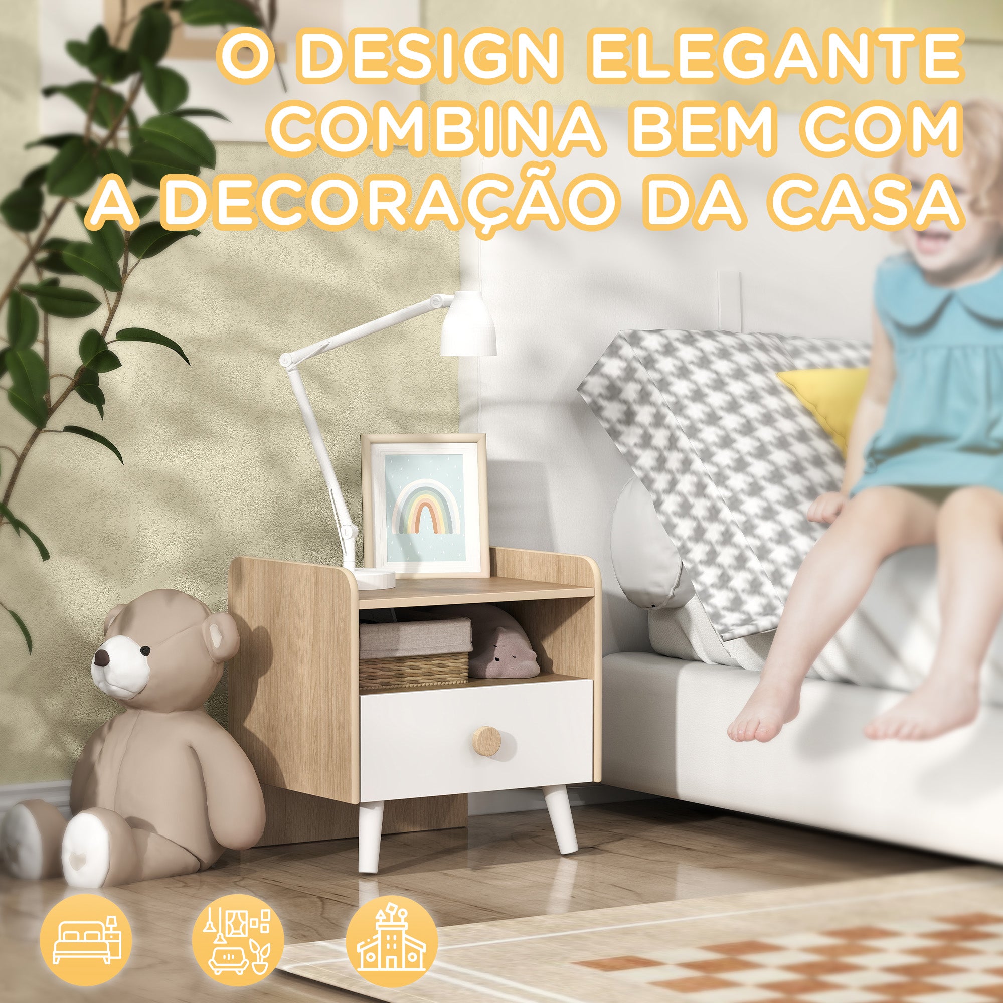 Mesa de Cabeceira Infantil de Madeira Branca 40x32,5x40 cm
