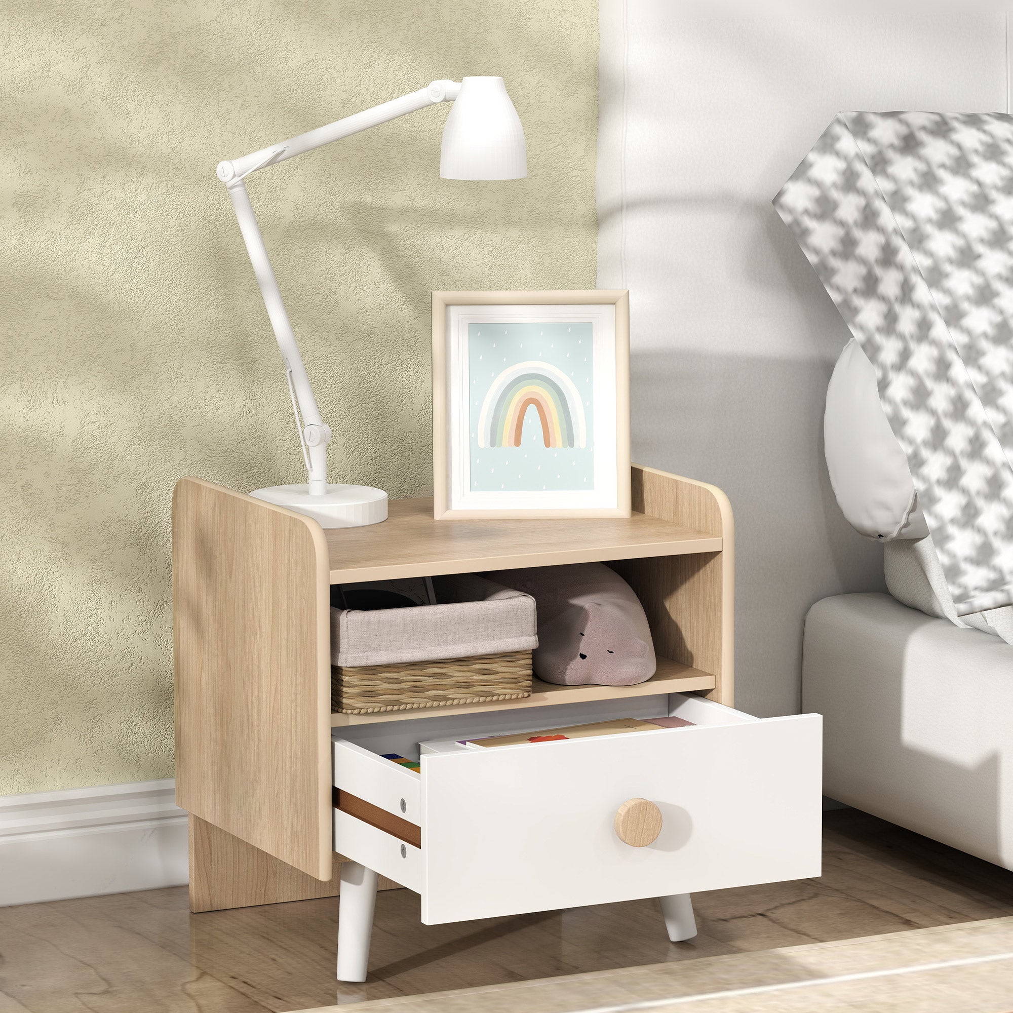 Mesa de Cabeceira Infantil de Madeira Branca 40x32,5x40 cm