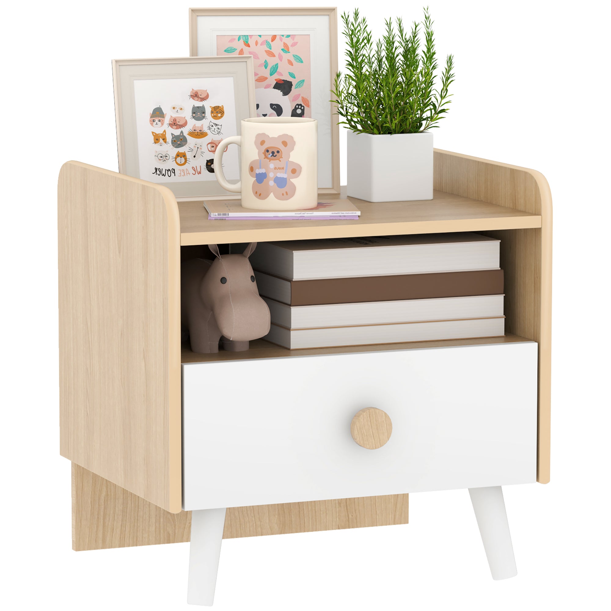 Mesa de Cabeceira Infantil de Madeira Branca 40x32,5x40 cm