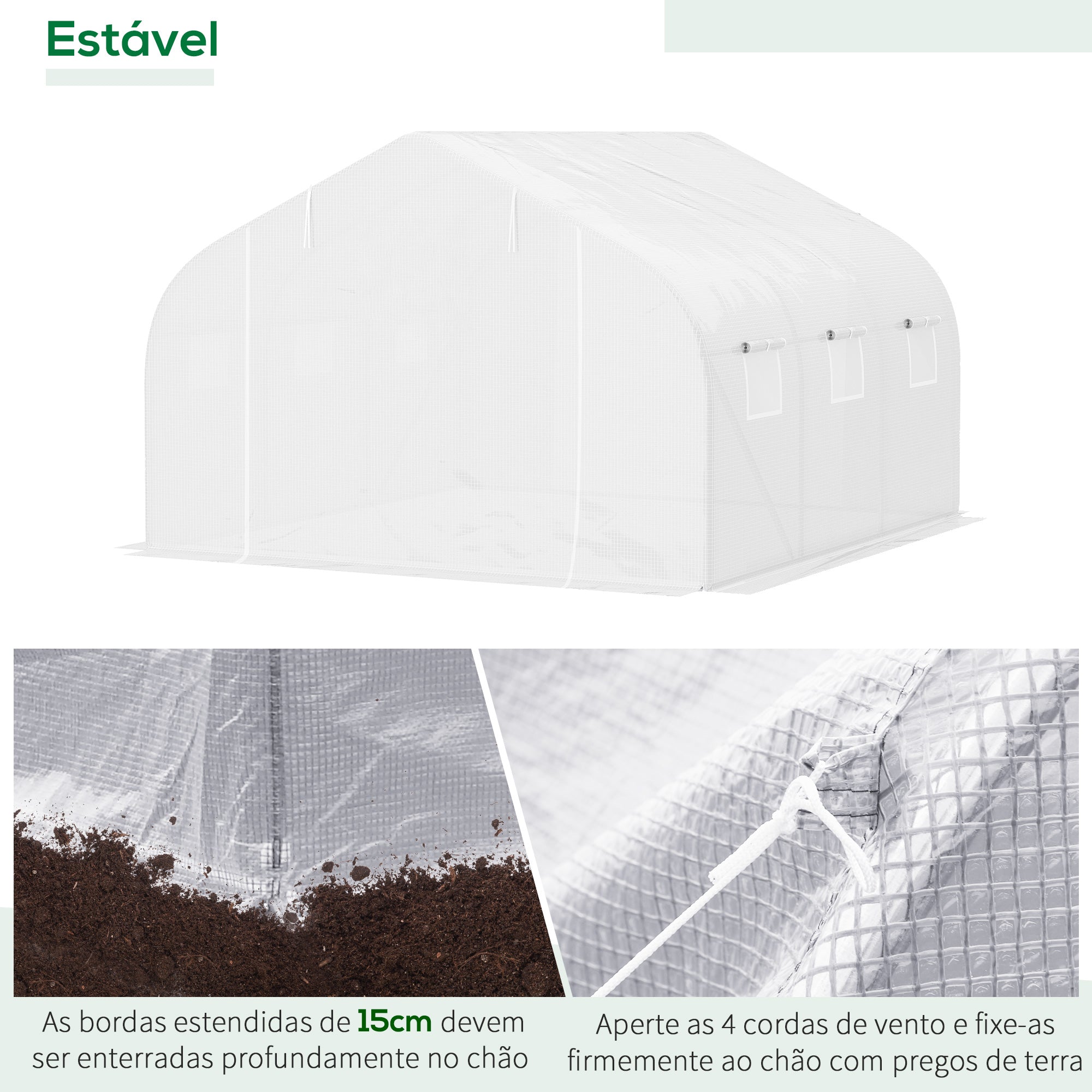 Estufa Tipo Túnel 350x300x200 cm Branco para Cultivo de Plantas