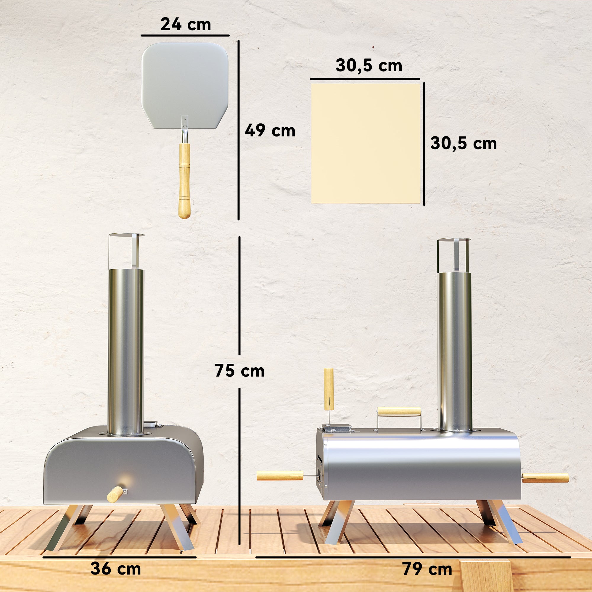 Mini Forno a Lenha para Pizza 79x36x75 cm - Prata