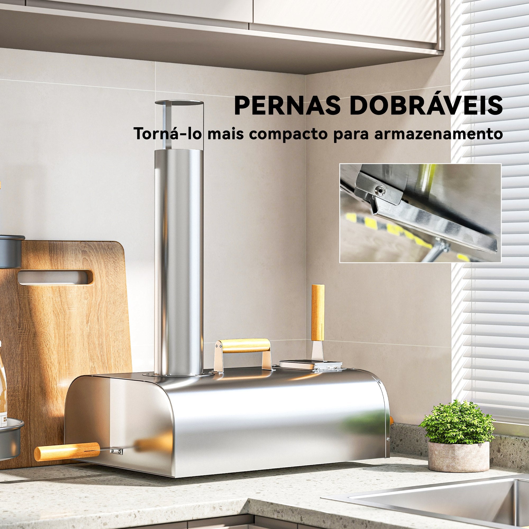 Mini Forno a Lenha para Pizza 79x36x75 cm - Prata