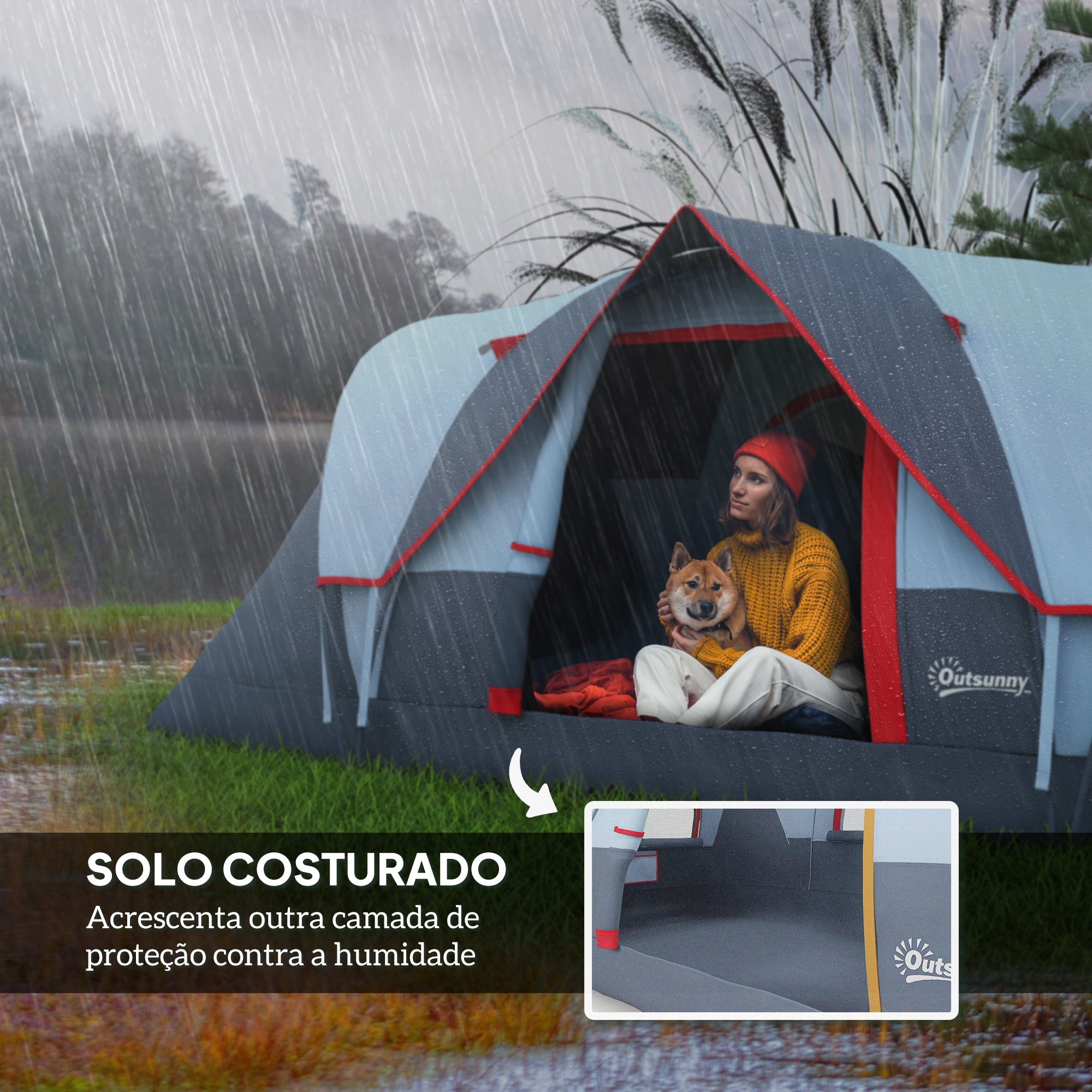 Tenda de Campismo para 4-5 Pessoas – 455x230x180cm – Azul Claro – Poliester