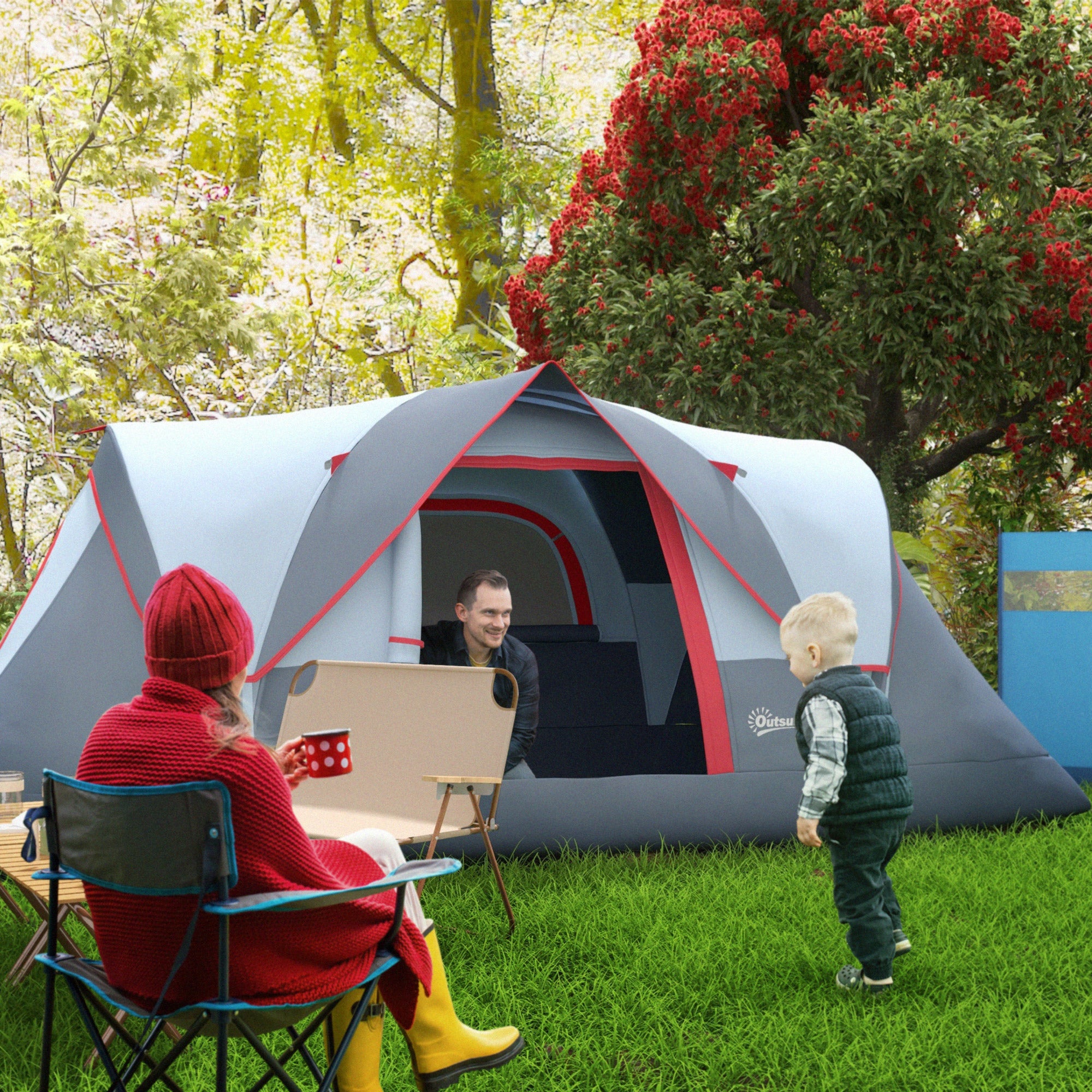 Tenda de Campismo para 4-5 Pessoas – 455x230x180cm – Azul Claro – Poliester